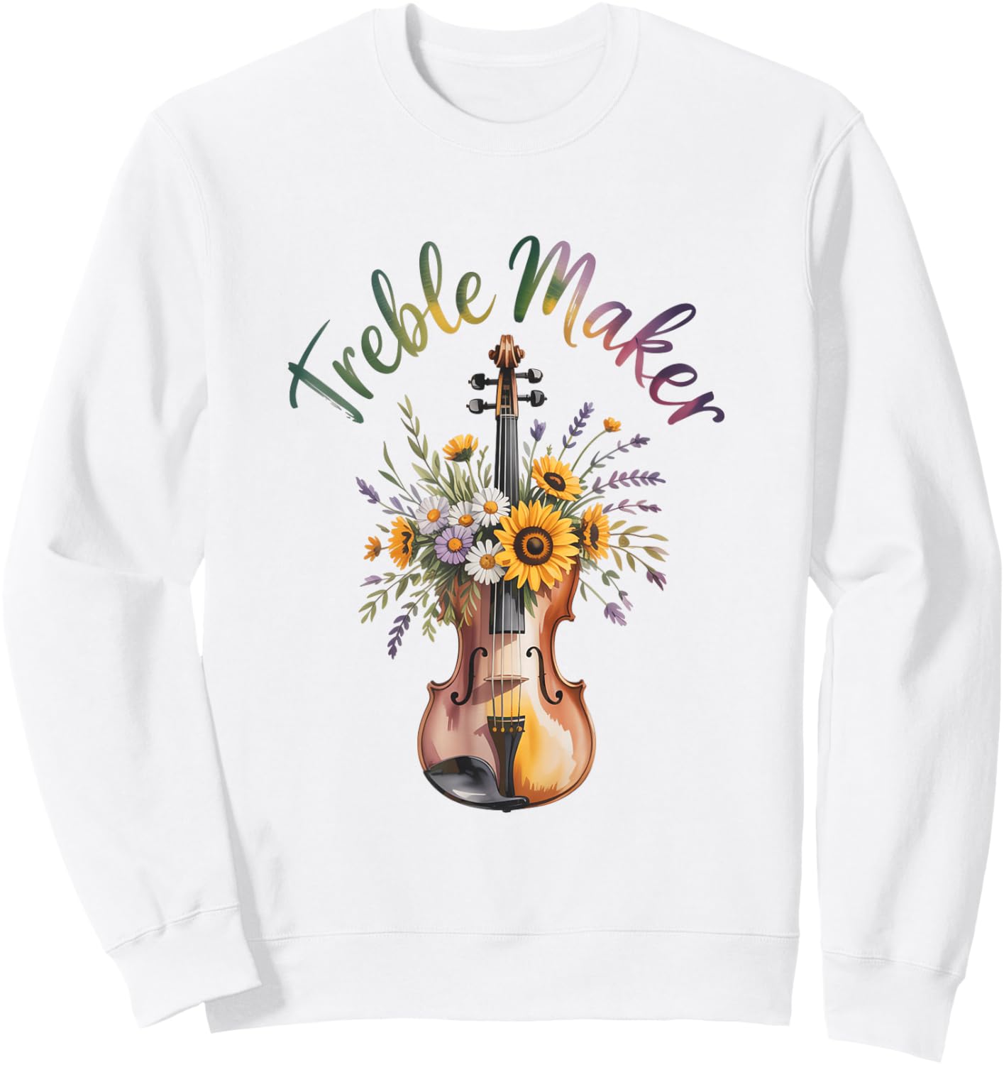 Treble Maker Violin Floral Music Pun Orchestra Sweatshirt - Sweatshirt | White