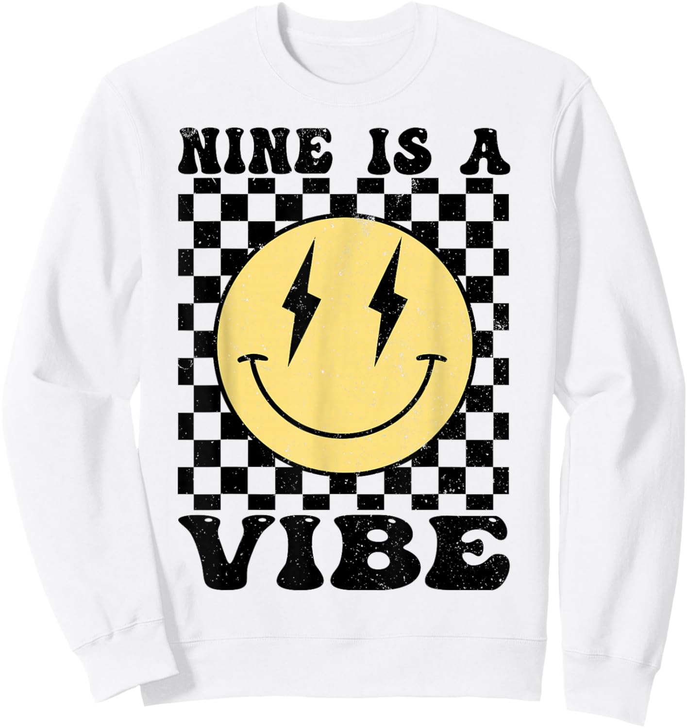 Nine is A Vibe 9 Years Old Birthday Happy Face 9th Birthday Sweatshirt - Sweatshirt | White