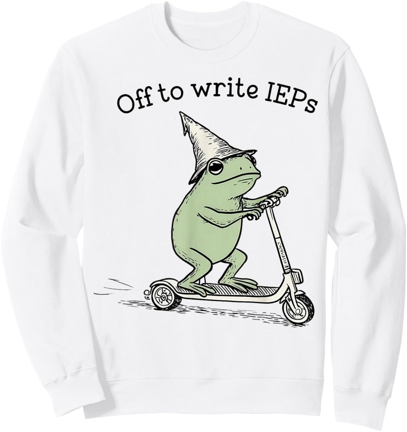 Off to Write IEPs - School Psychologist IEP Frog Scooter Sweatshirt - Sweatshirt | White