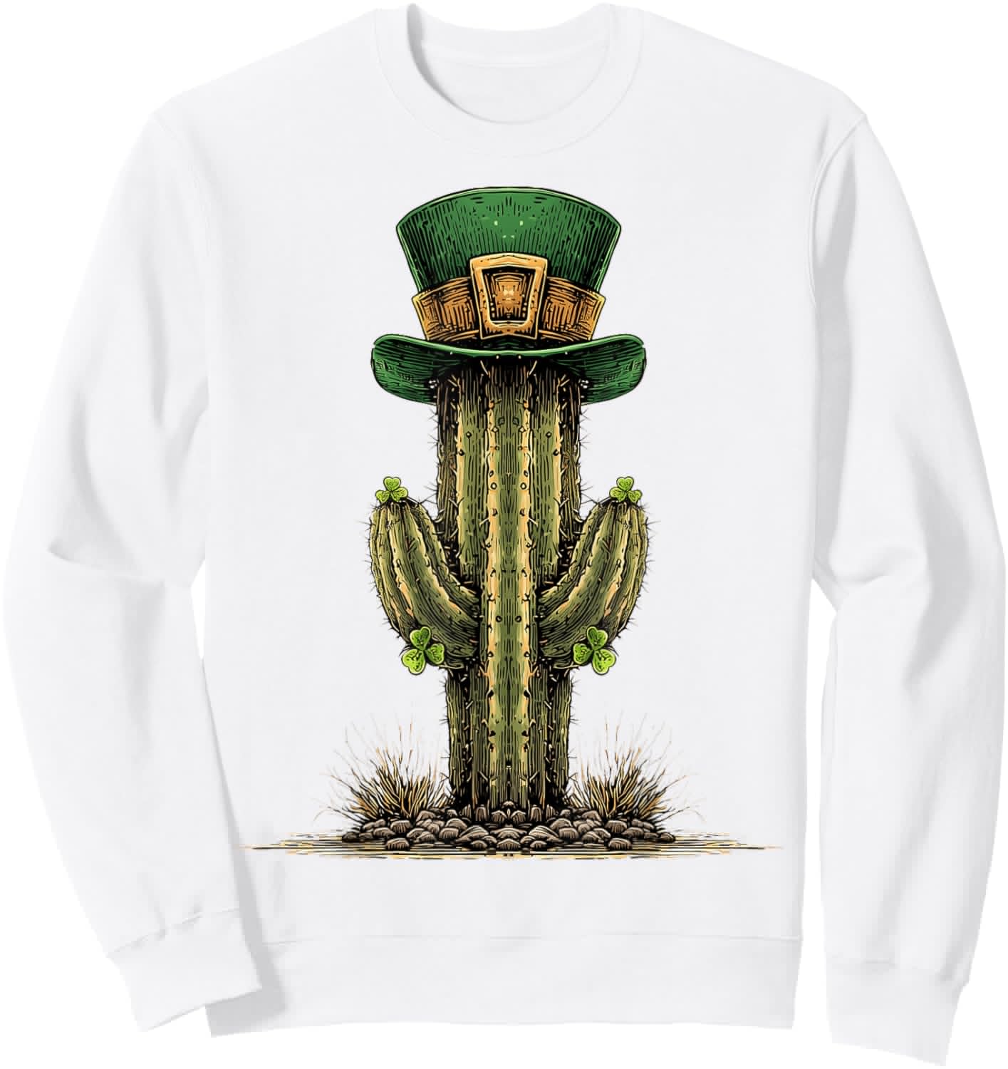 Cactus St. Patricks Day Pattys Day Irish Leprechaun Ireland Sweatshirt - Sweatshirt | White