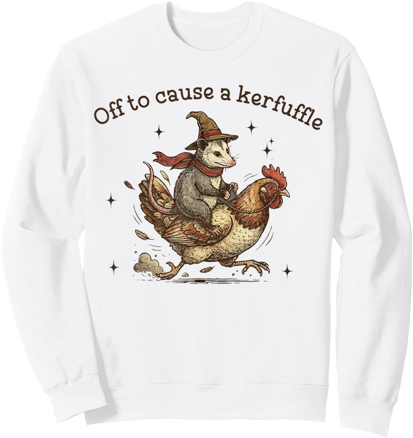 Off to Cause A Kerfuffle Funny Weird Possum with Chicken Sweatshirt - Sweatshirt | White