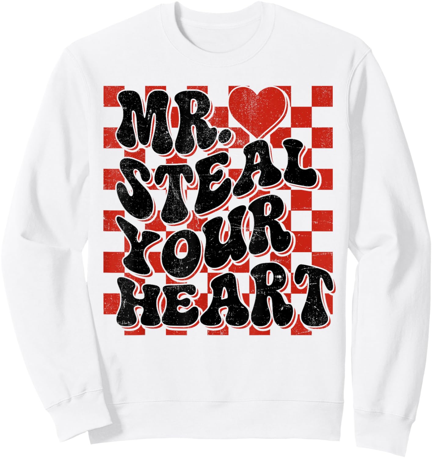 Cute Valentine Boy Mr Steal Your Heart Checkered Heart Kids Sweatshirt - Sweatshirt | White