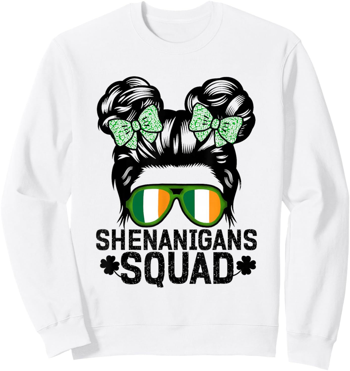 Shenanigans Squad St Patricks Messy Bun Girls Family Sweatshirt - Sweatshirt | White