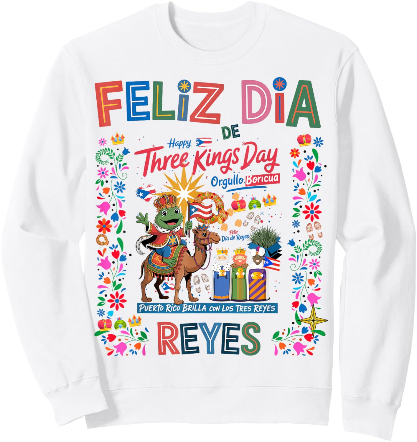 Three Kings Day Puerto Rican Women Idea & Coqui Frog Boricua Sweatshirt - Sweatshirt | White