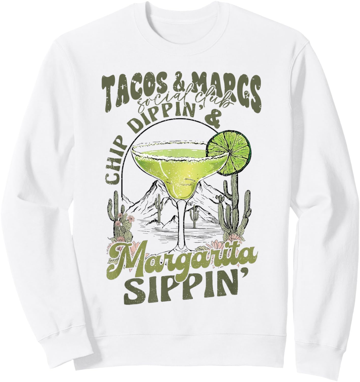 Tacos & Margs Social Club Chip Dippin' Margarita Sippin' Sweatshirt - Sweatshirt | White