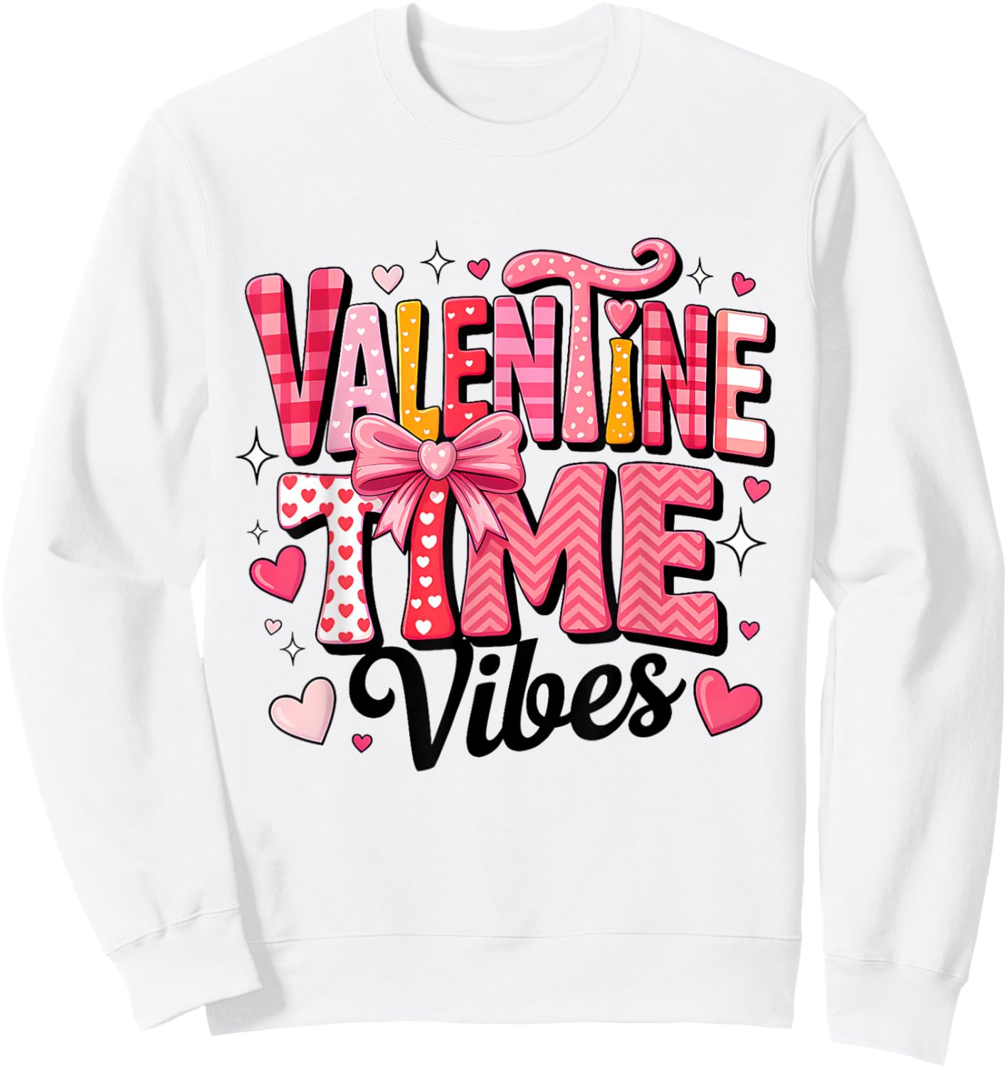 Valentine Vibes Happy Valentine Pink Bow Girl Kids Sweatshirt - Sweatshirt | White