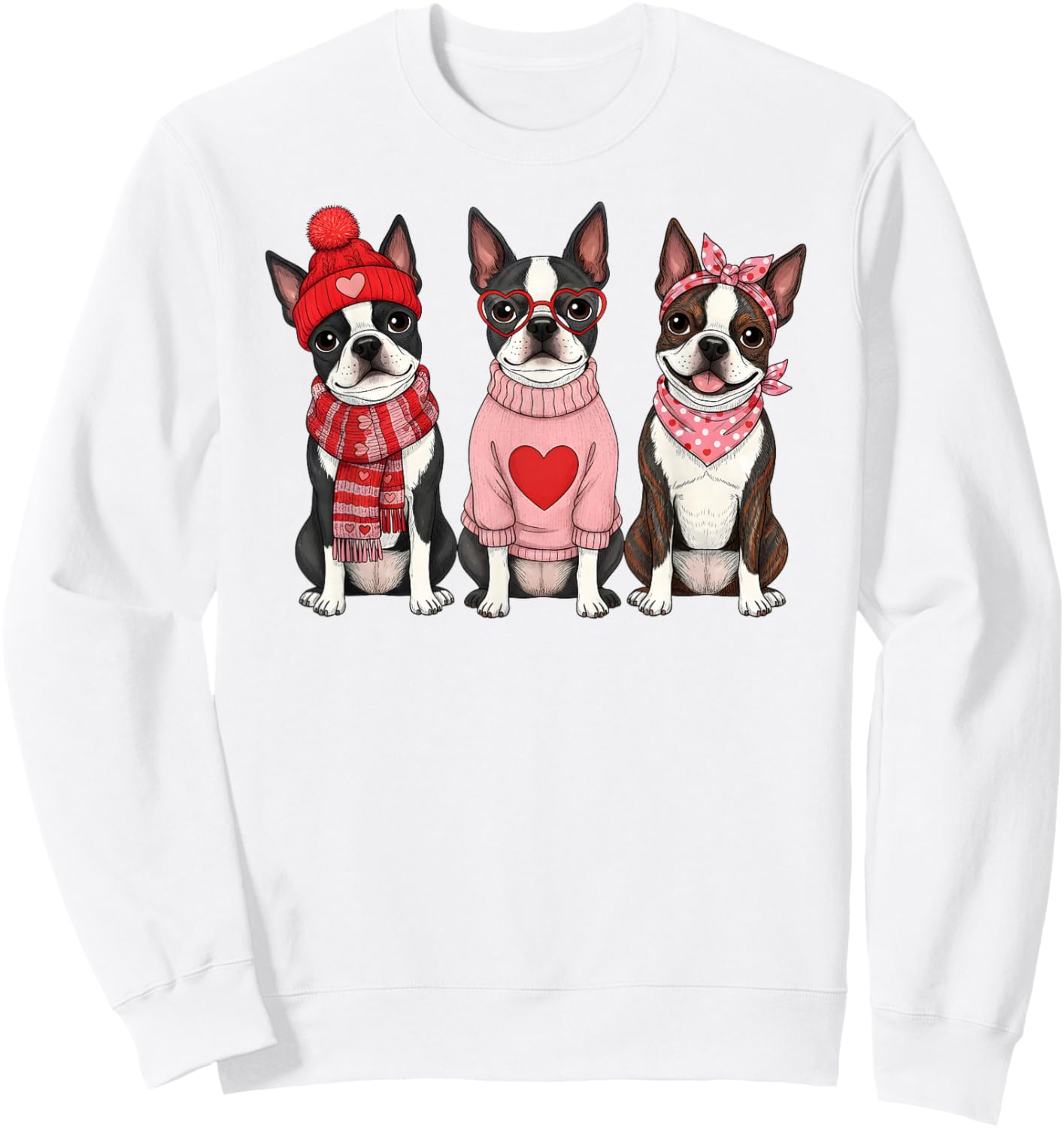 Cute Boston Terrier Valentine Dog Sweatshirt - Sweatshirt | White