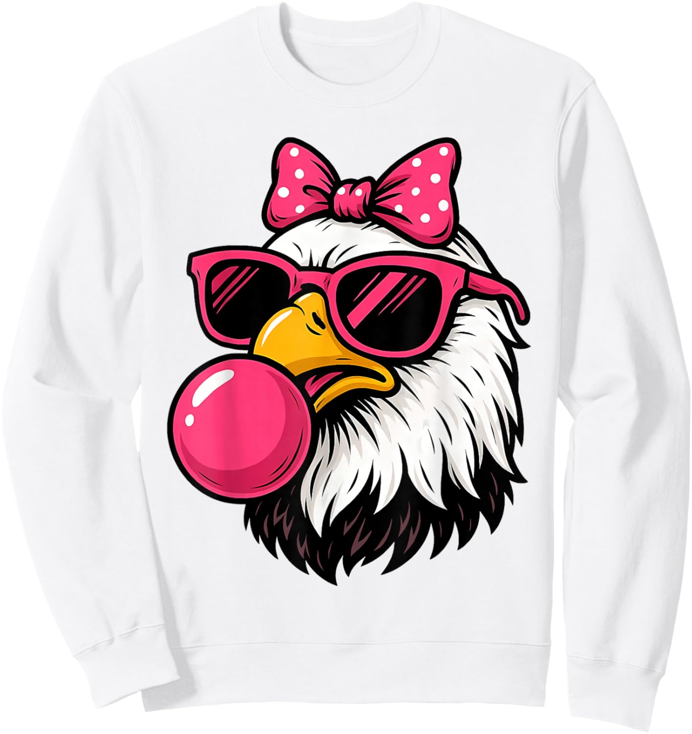 Bald Eagle Pink Sunglasses Bubblegum Bow Cute Girls Design Sweatshirt - Sweatshirt | White