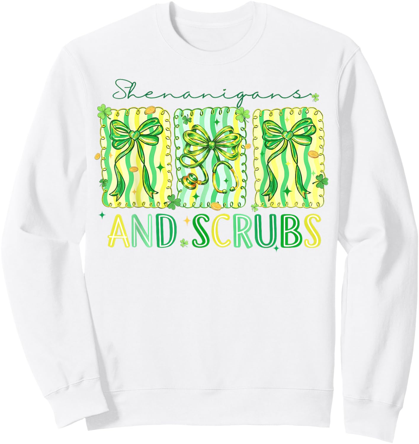 Shenanigans Scrubs Nurse Coquette Stethoscope Bow Sweatshirt - Sweatshirt | White