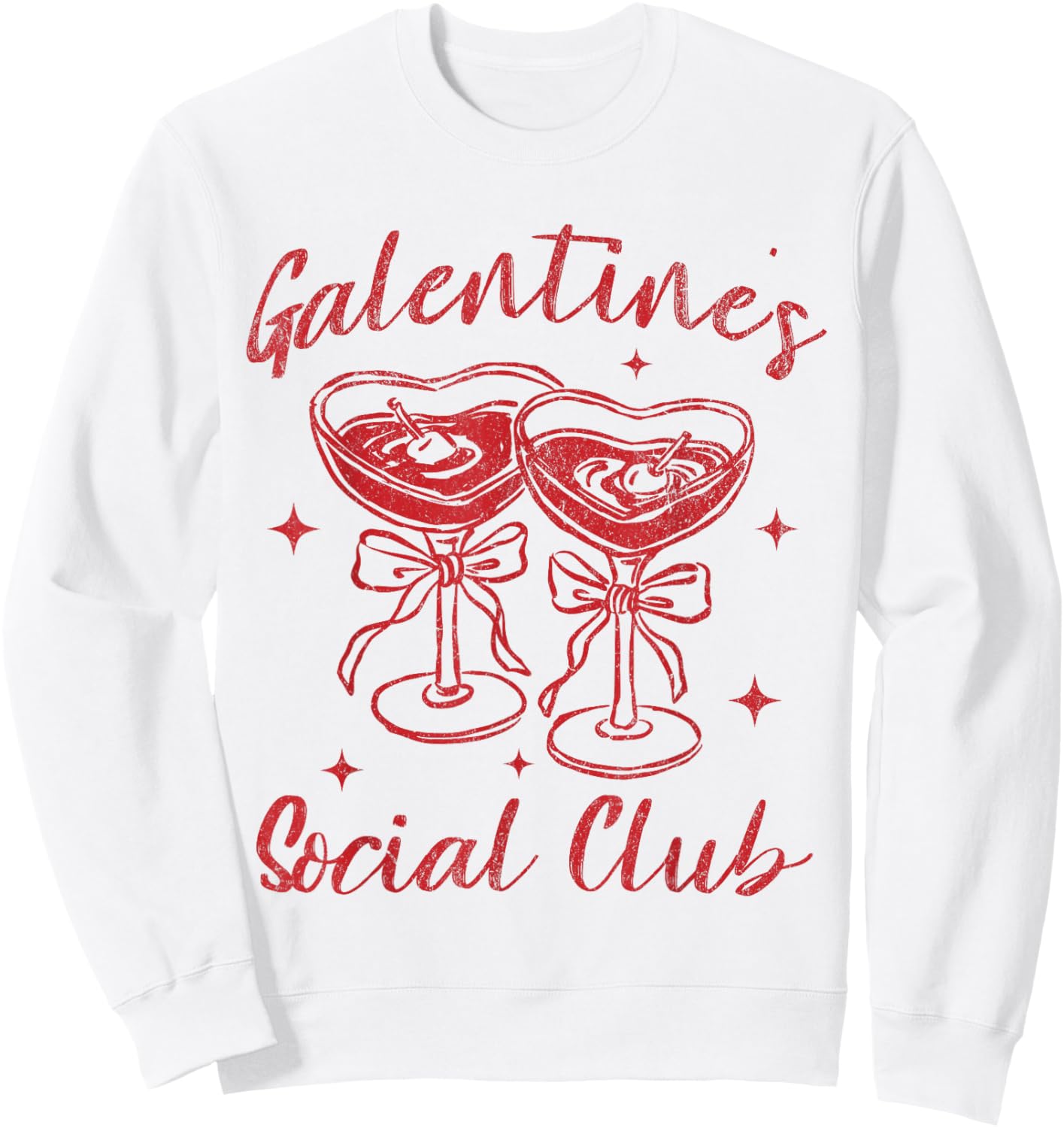 Valentines Day Galentine's Social Club Cherries Coquette Bow Sweatshirt - Sweatshirt | White