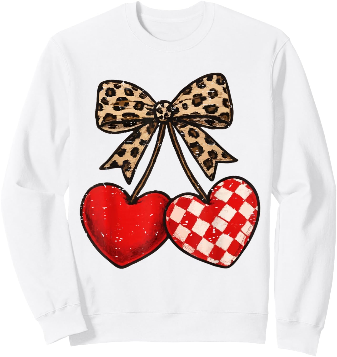 Leopard Coquette Bow Cherries Heart Funny Valentine Cherry Sweatshirt - Sweatshirt | White