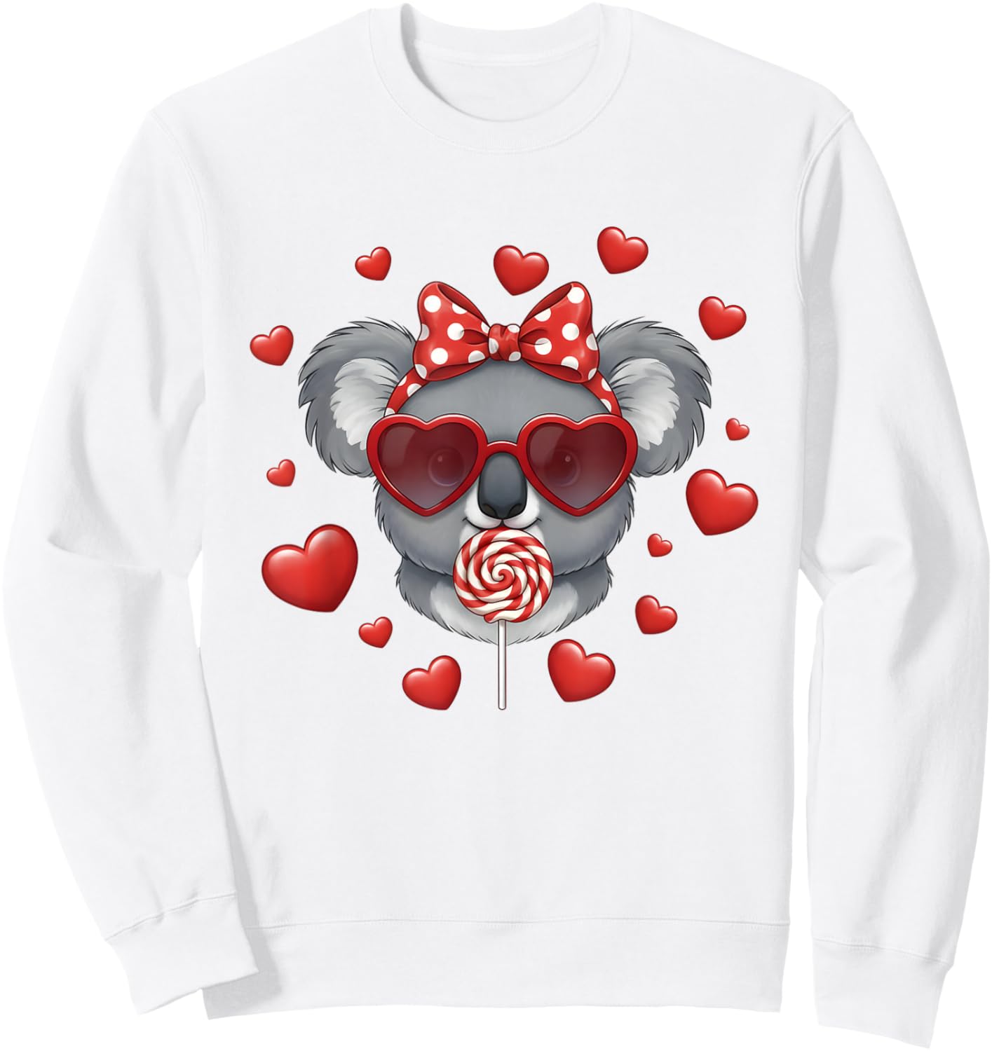 Cute Lollipop Koala Valentines Day Red Heart Funny Sweatshirt - Sweatshirt | White