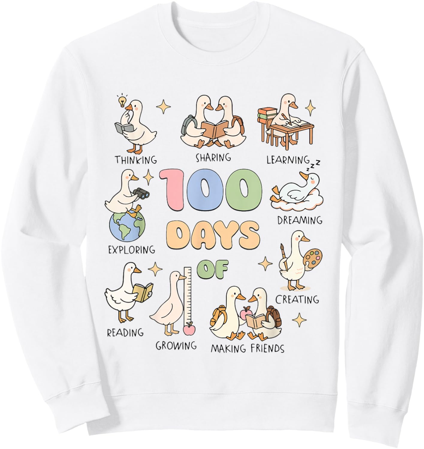 100 Days of School Goose Teacher Classroom 100 Days Smarter Sweatshirt - Sweatshirt | White