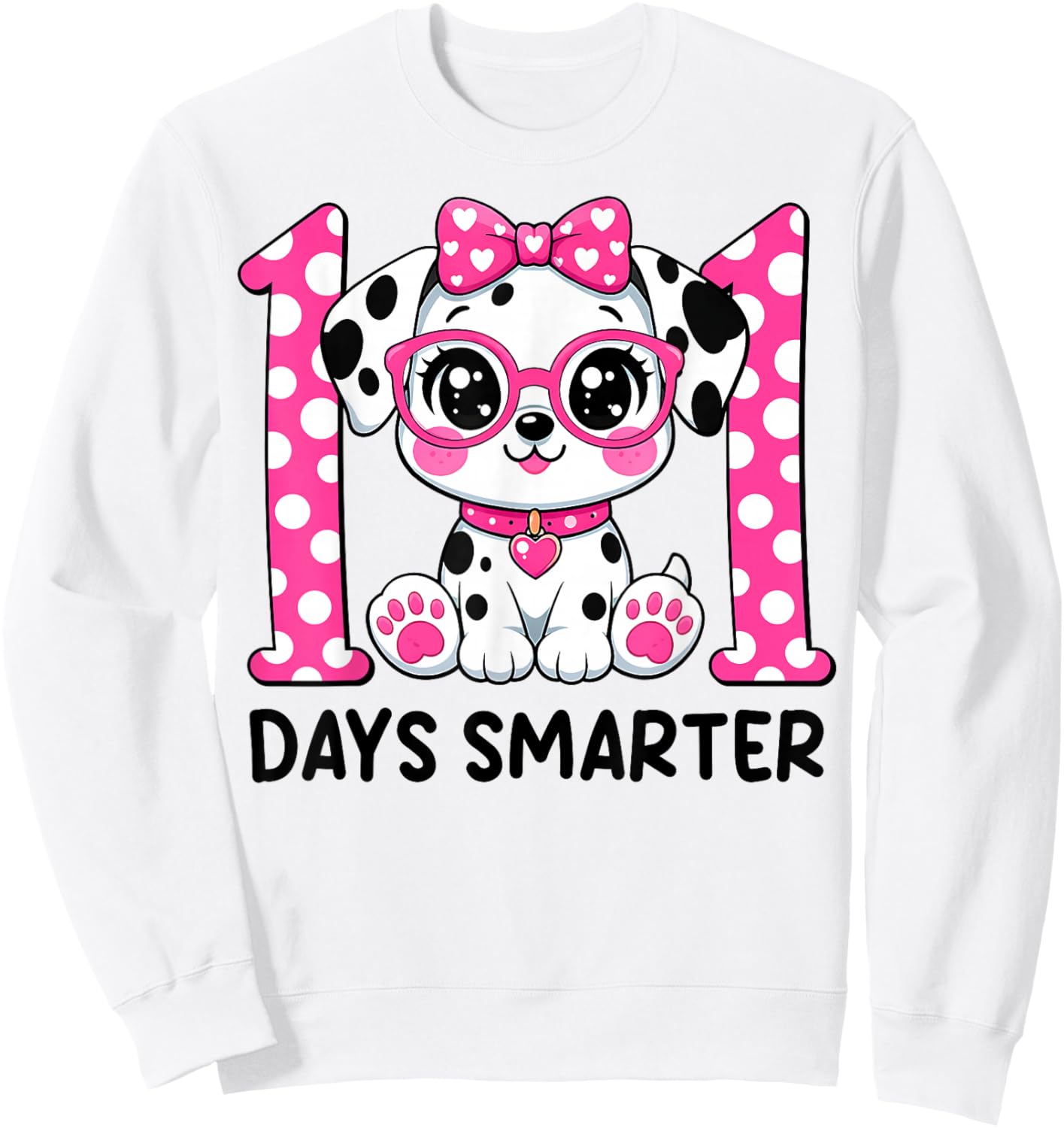 100 Days Smarter Cute Dalmatian Dog 100th Day of School Kids Sweatshirt - Sweatshirt | White