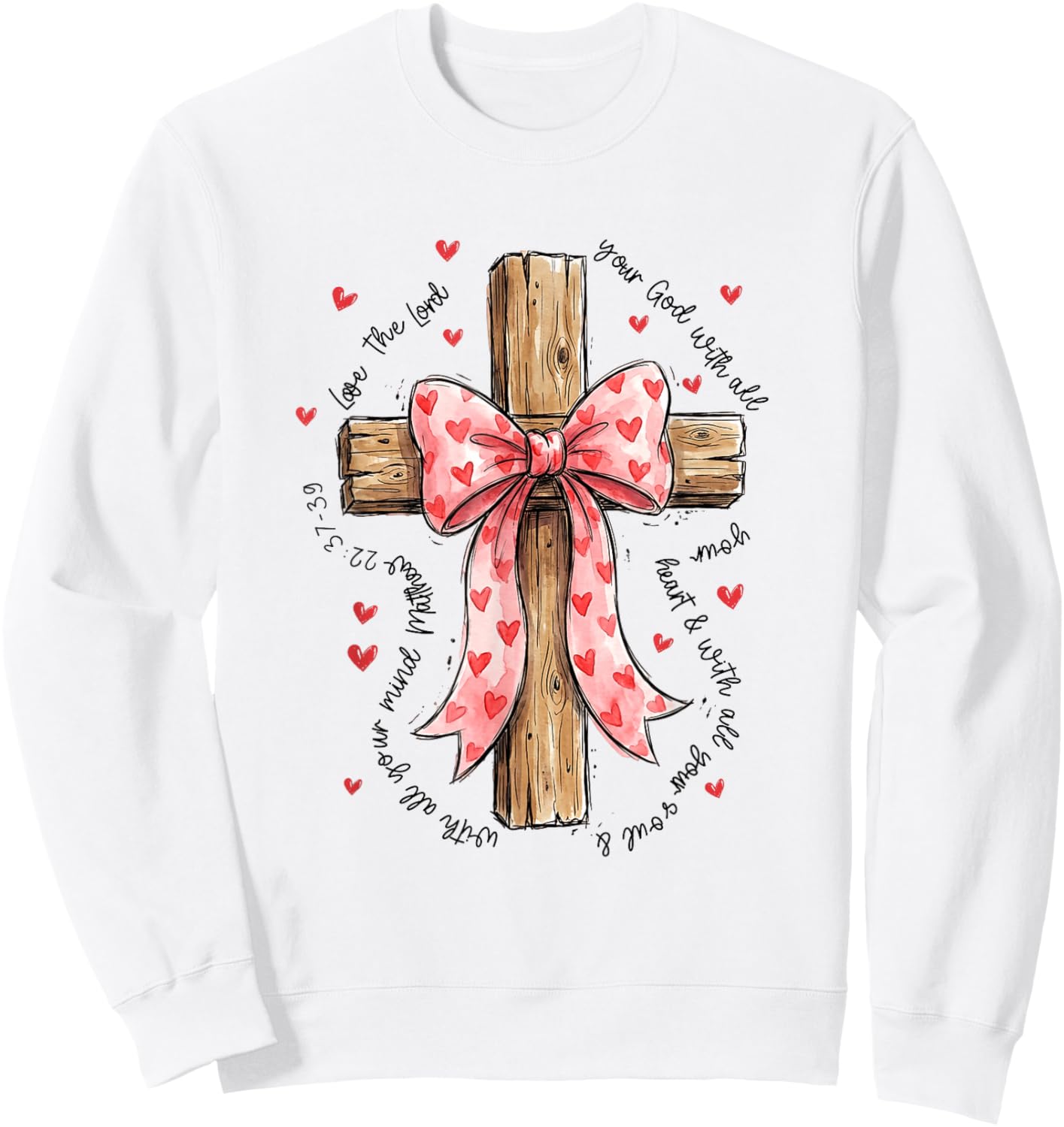 Love The Lord Christian Valentines Coquette Bow Cross Faith Sweatshirt - Sweatshirt | White