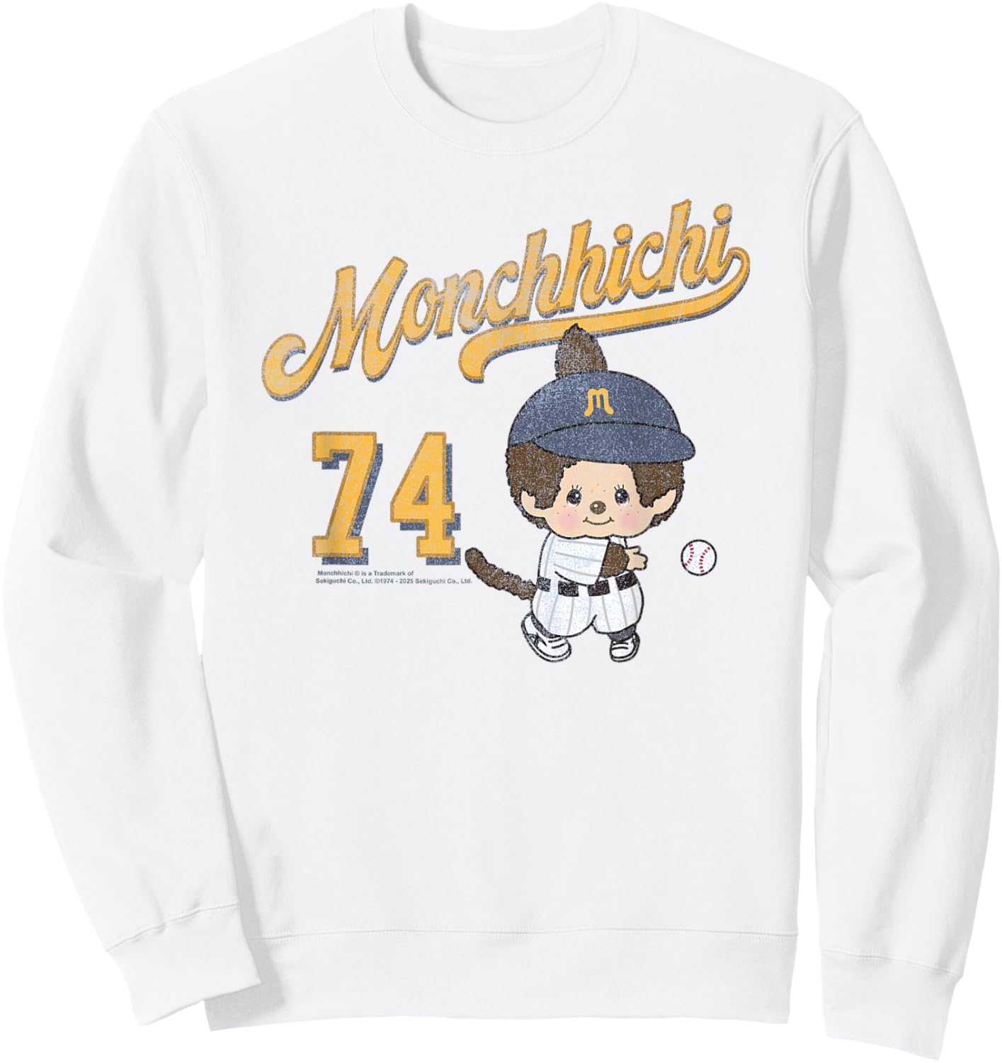 Monchhichi Little Baseball Player #74 Distressed Logo Sweatshirt - Sweatshirt | White