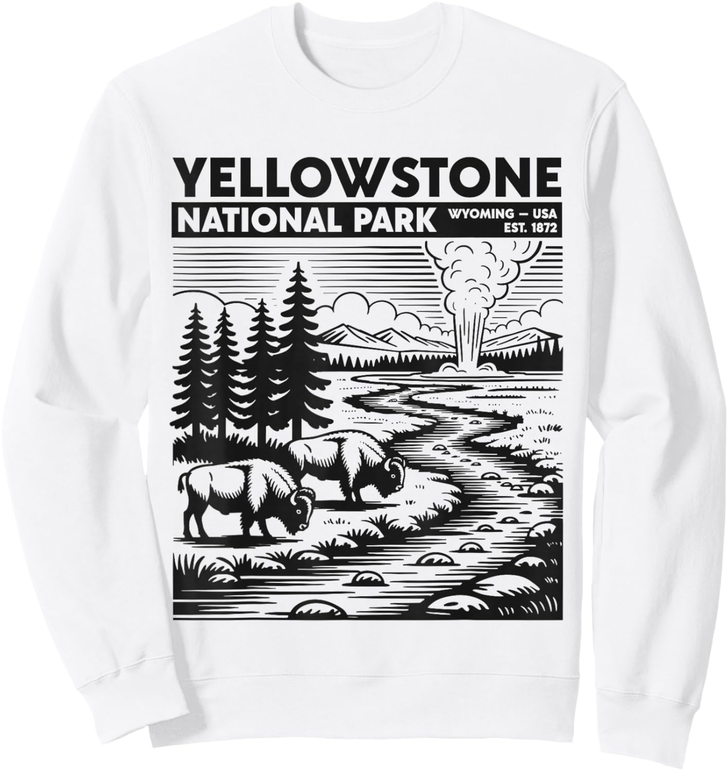 Yellowstone National Park Wyoming Geyser USA Retro Vintage Sweatshirt - Sweatshirt | White