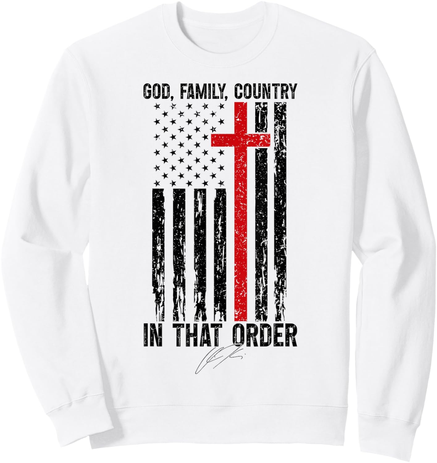 God Family Country - in That Order Vintage US Flag Supporter Sweatshirt - Sweatshirt | White