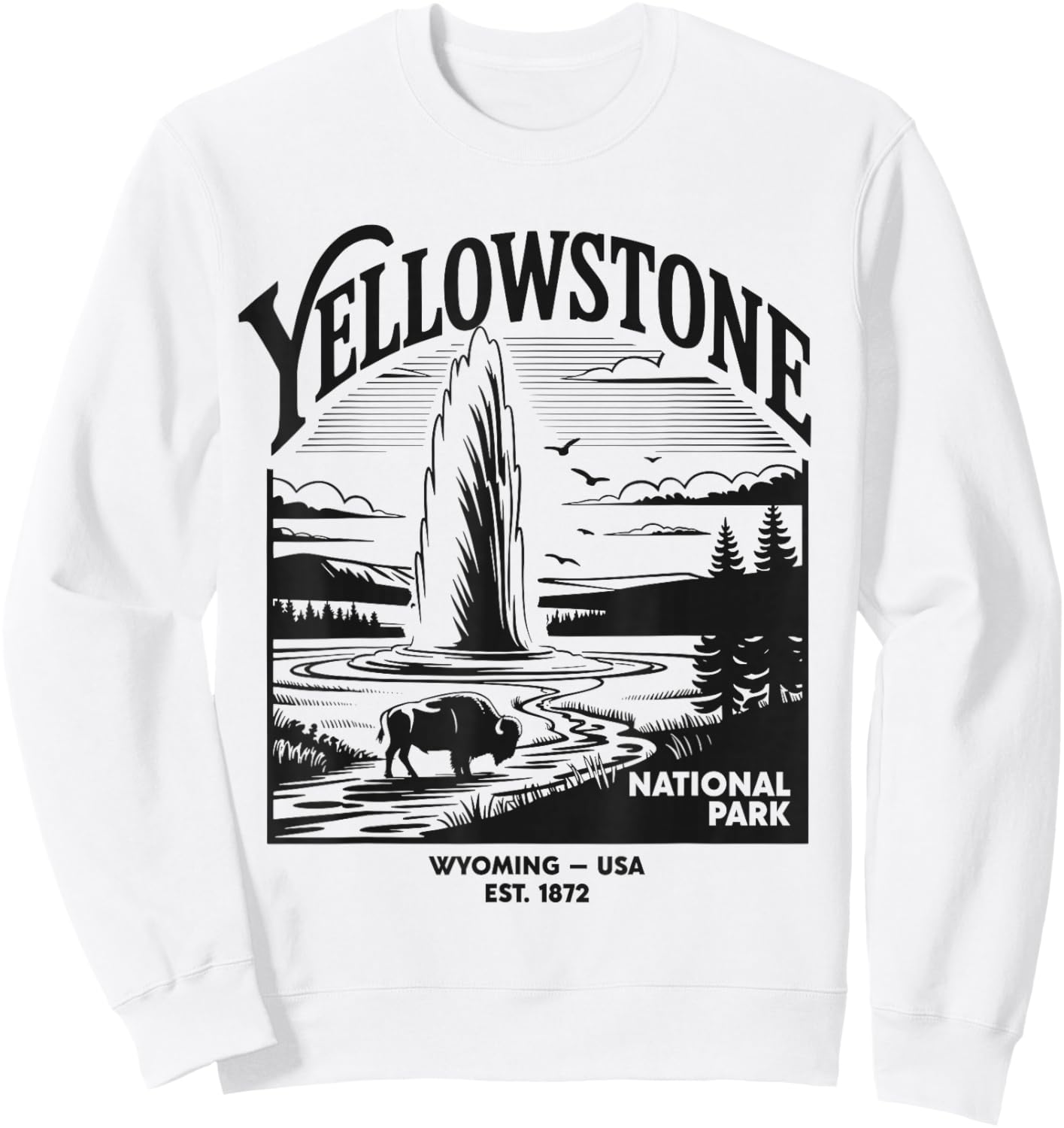 Yellowstone National Park Wyoming Geyser USA Retro Vintage Sweatshirt - Sweatshirt | White