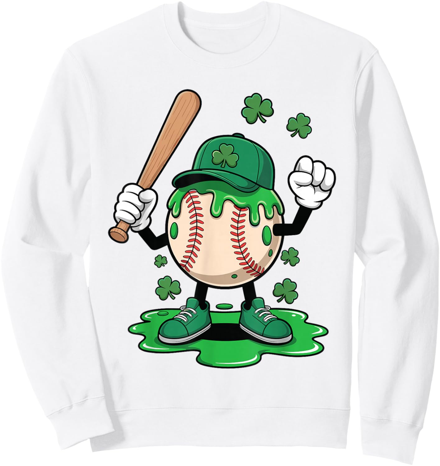 Baseball Ice Cream Drip Happy St Patricks Day Shamrocks Sweatshirt - Sweatshirt | White