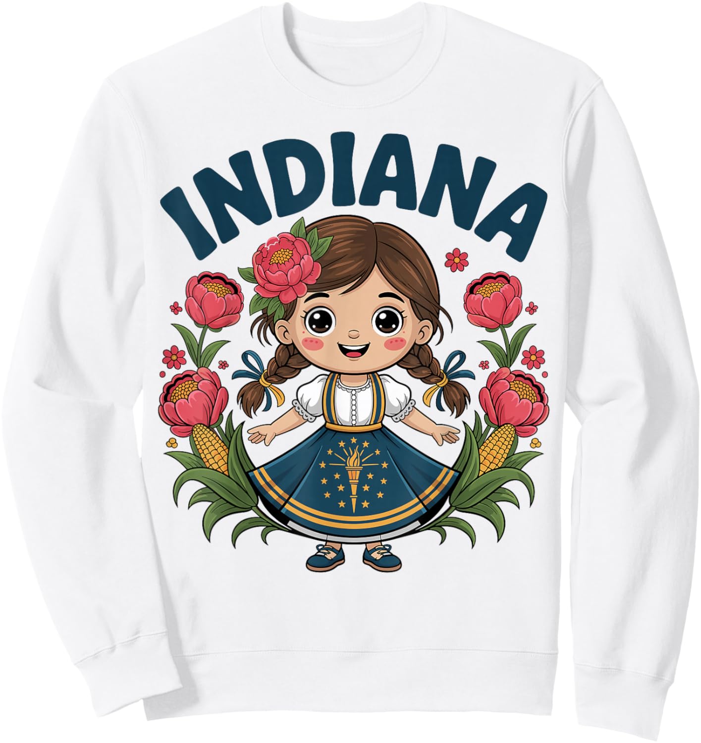 Cute Indiana Girl with State Flag Dress for Kids Sweatshirt - Sweatshirt | White