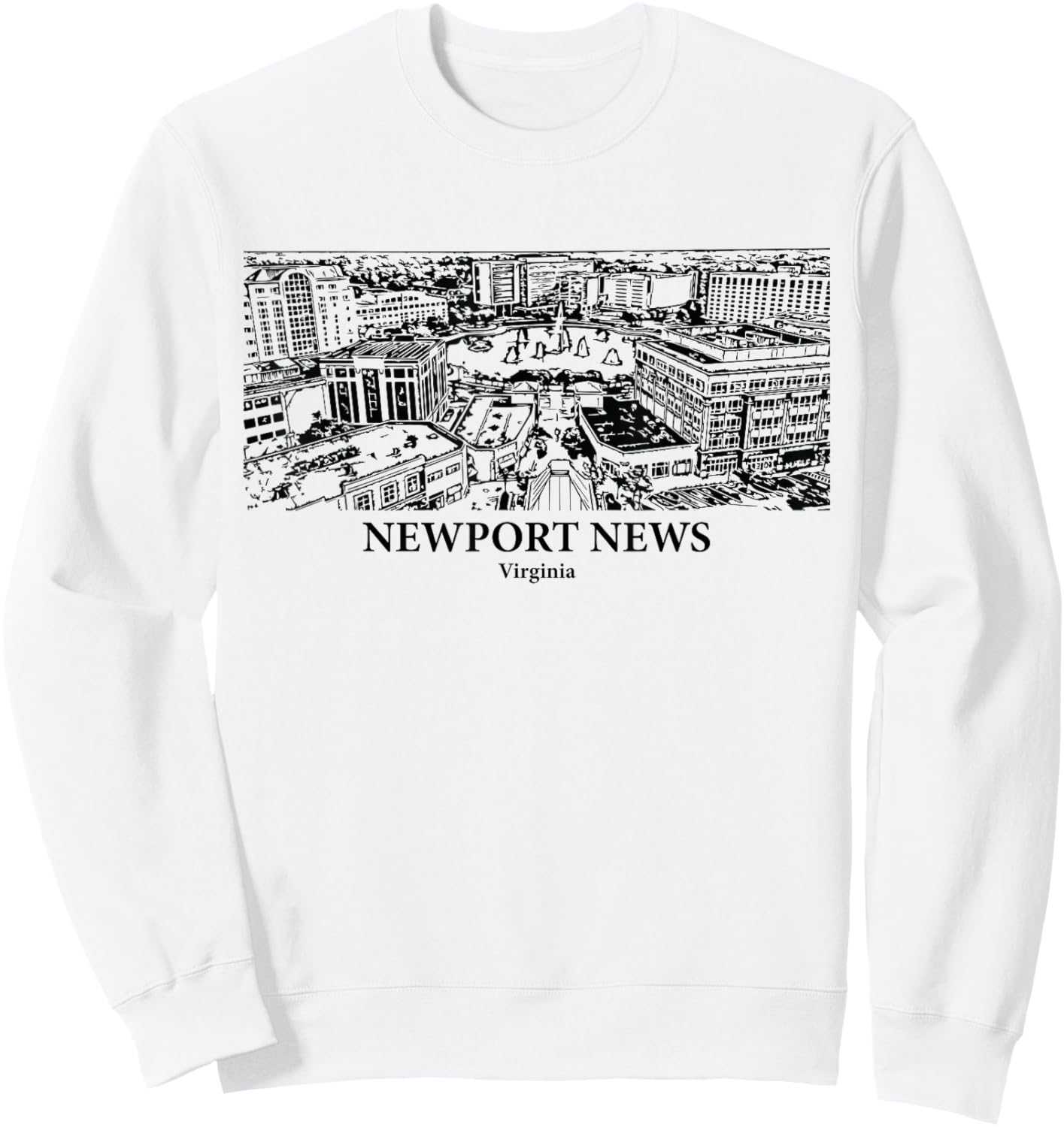 Newport News VA - Ink Cityscape Illustration Sweatshirt - Sweatshirt | White