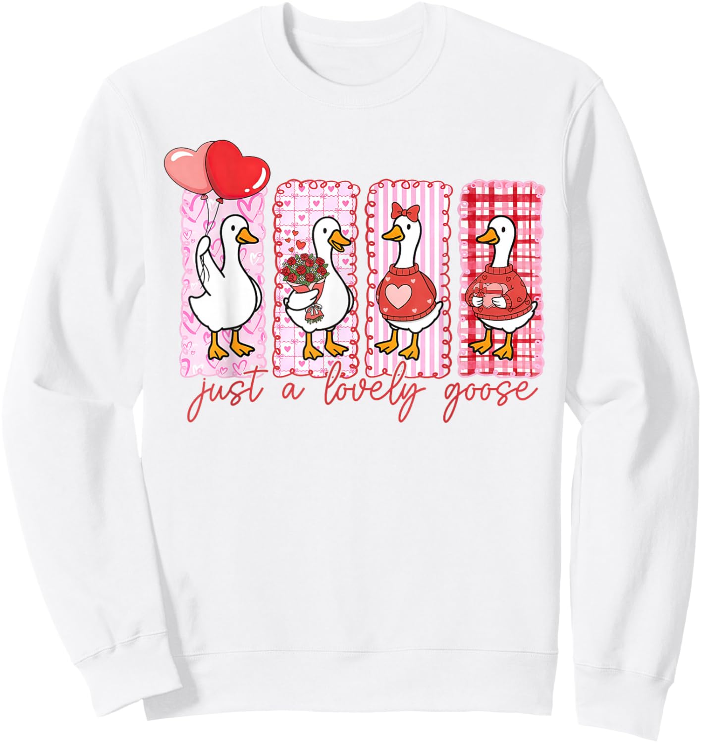 Funny Just A Lovely Goose Cute Heart Goose Valentines Day Sweatshirt - Sweatshirt | White