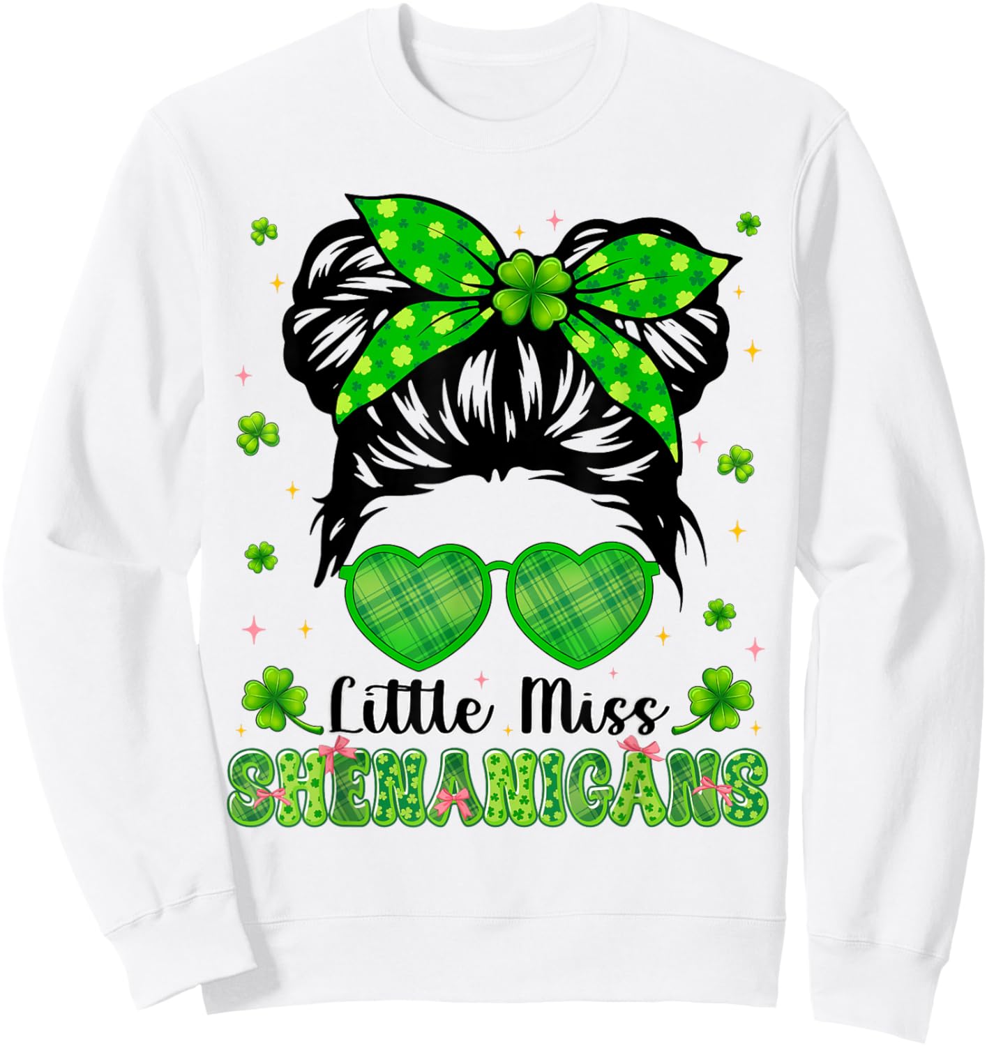 Miss Shenanigans Messy Bun Shamrock St Patricks Irish Girl Sweatshirt - Sweatshirt | White