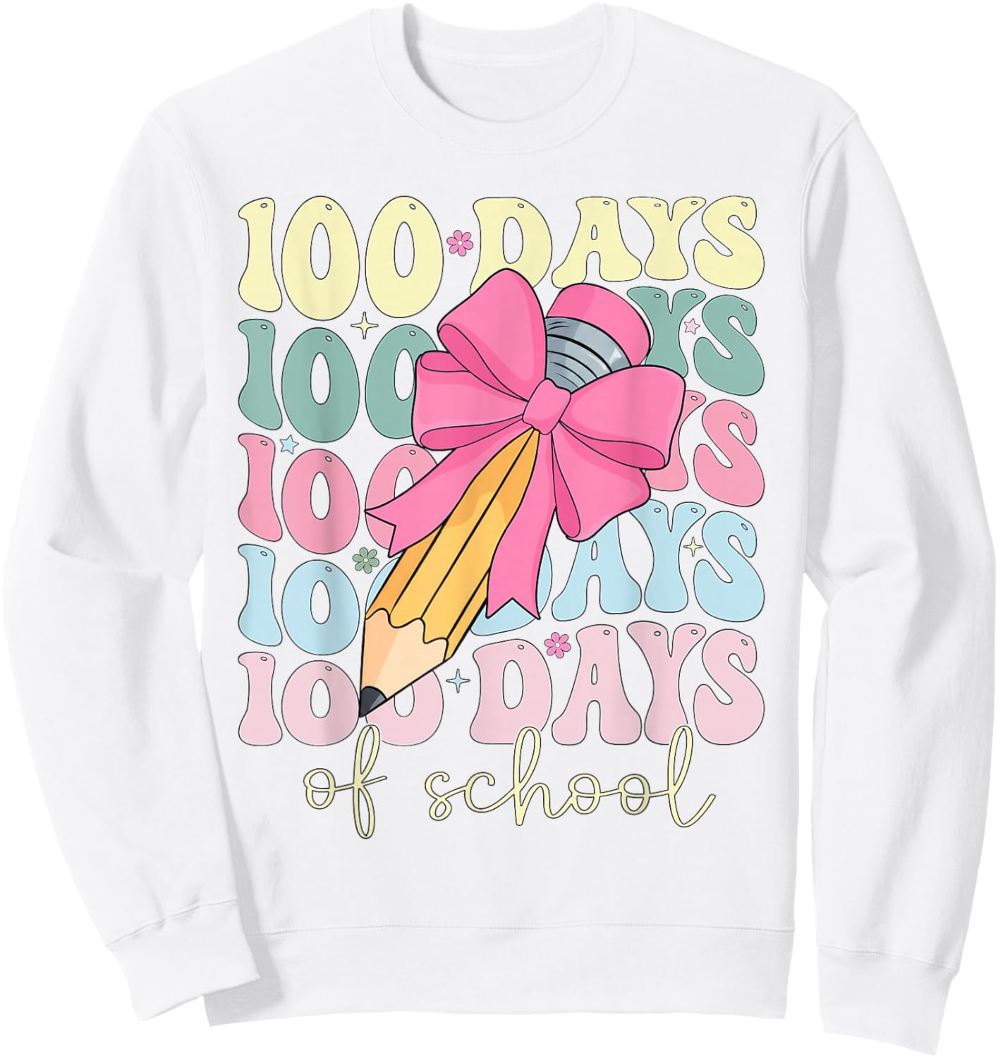 Cute Coquette Bow 100 Days of School Teacher Girls Kids Sweatshirt - Sweatshirt | White