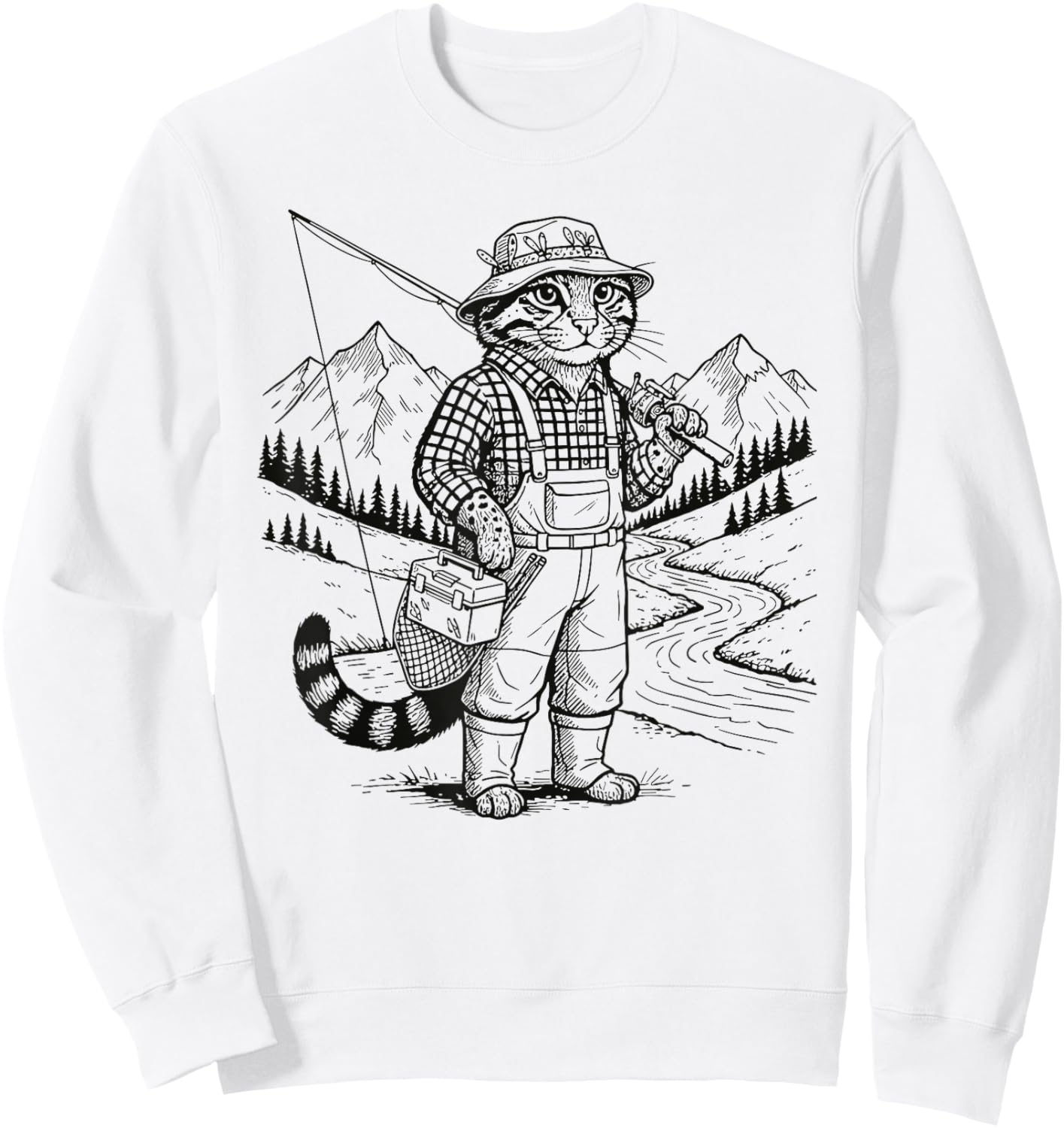 Fish Cat Fisherman Sweatshirt - Sweatshirt | White