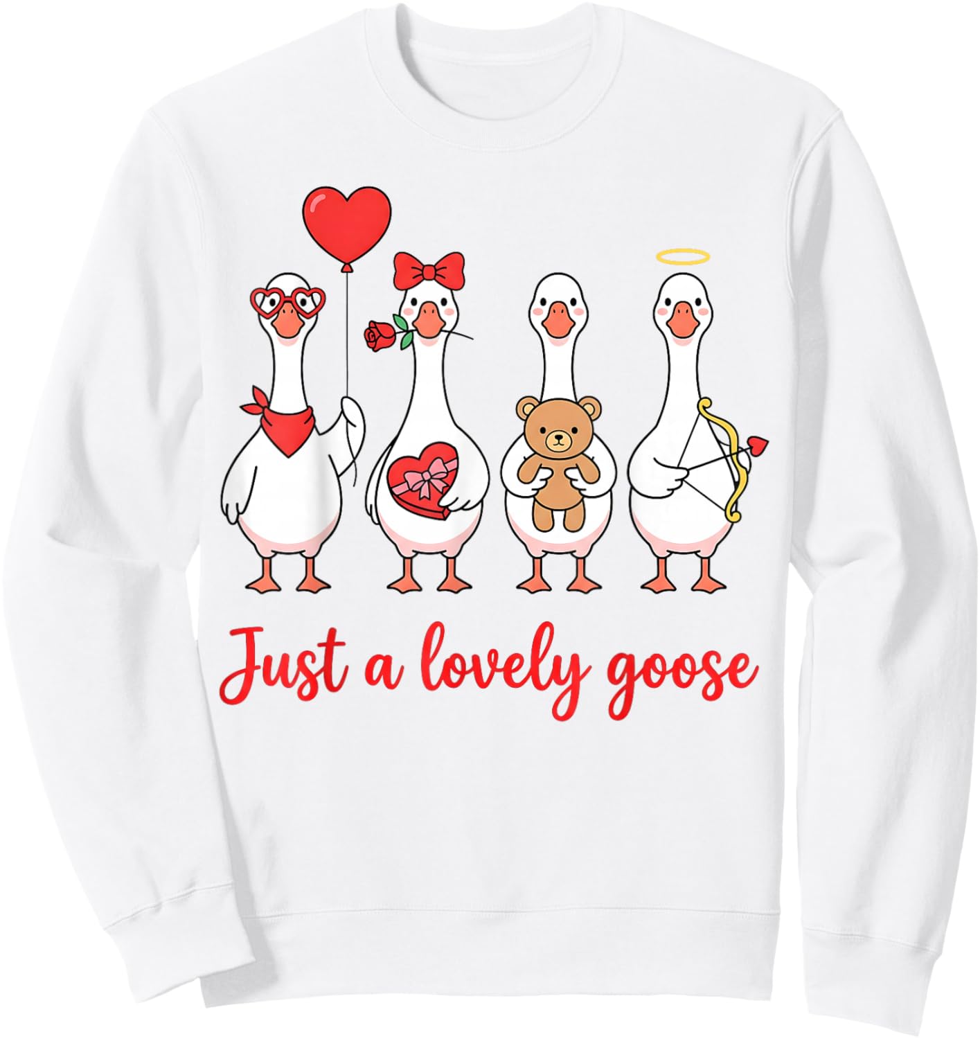 Humor Silly Goose Just A Lovely Goose Valentine's Day Couple Sweatshirt - Sweatshirt | White