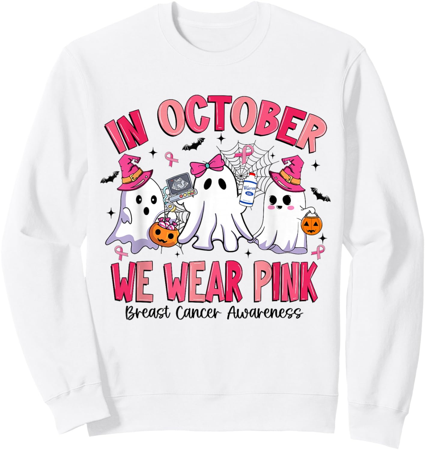 in October We Wear Pink Sonography Sonographer Breast Cancer Sweatshirt - Sweatshirt | White