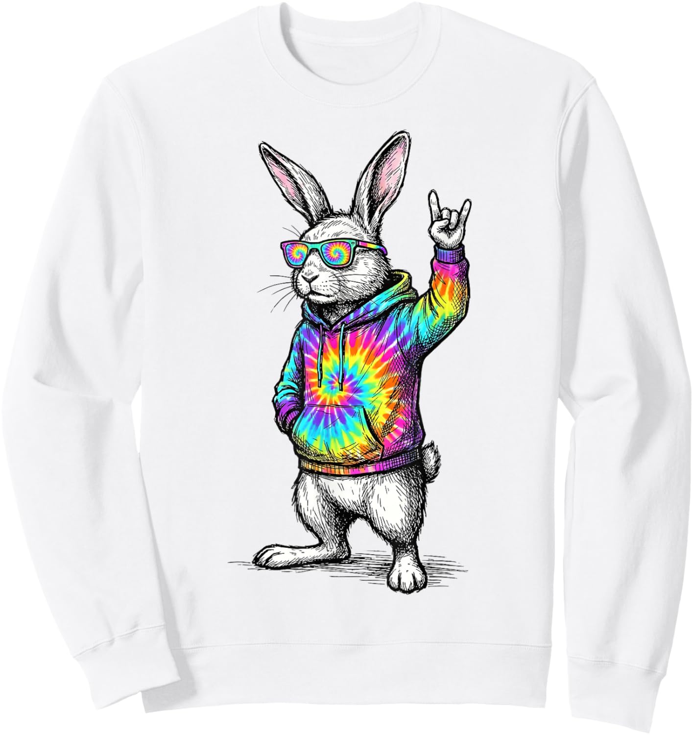 Cute Easter Bunny Rock Rabbit Sunglasses Happy Easter Sweatshirt - Sweatshirt | White