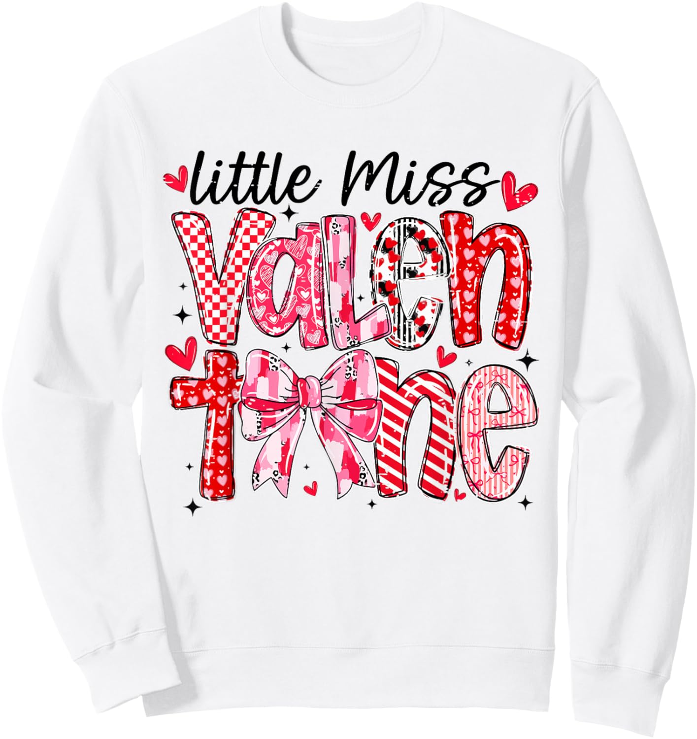 Coquette Bow Little Miss Valentine Girly Love Heart XOXO Sweatshirt - Sweatshirt | White