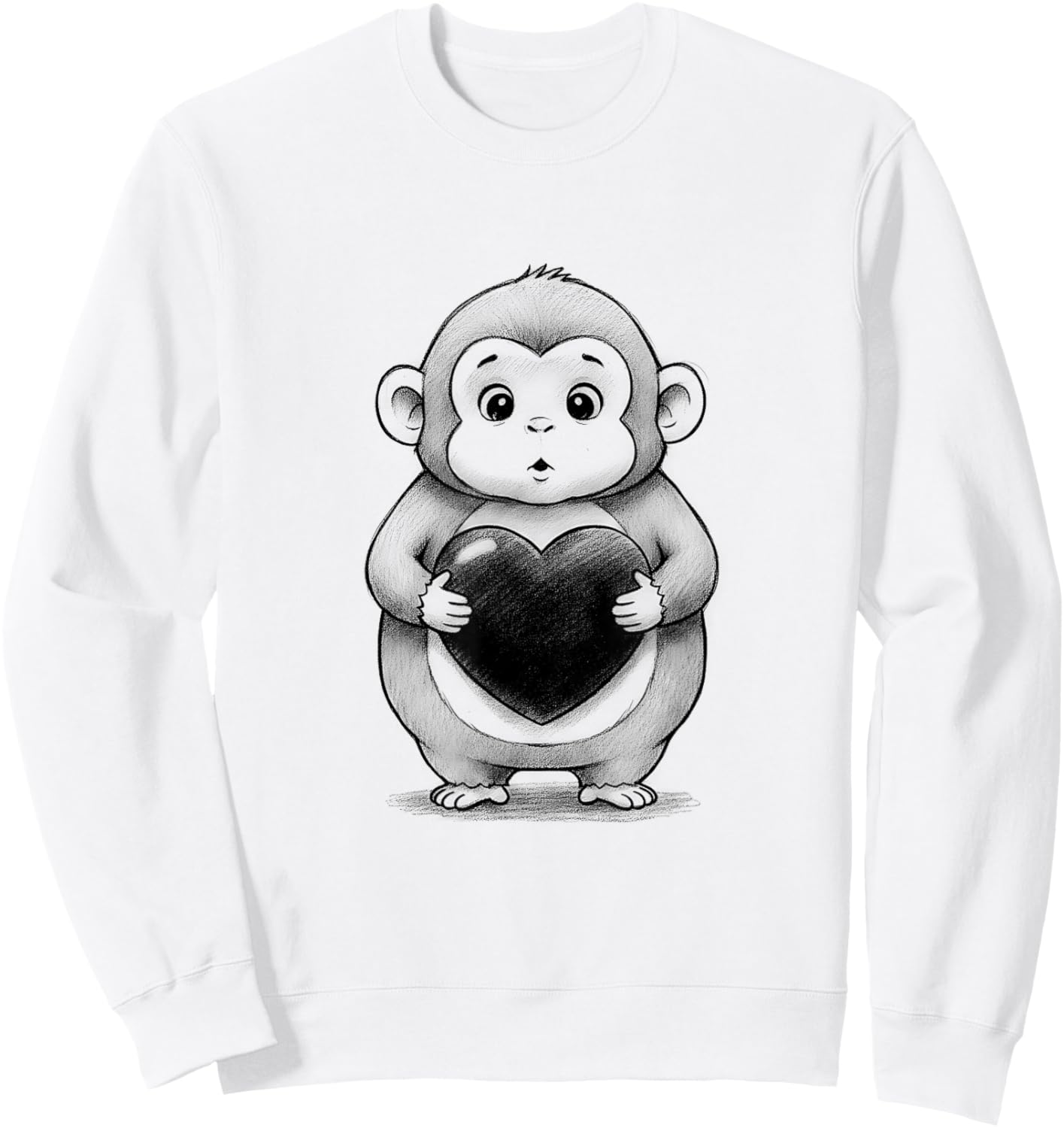 Monkey Chubby Holding a Heart Valentines Day Sweatshirt - Sweatshirt | White