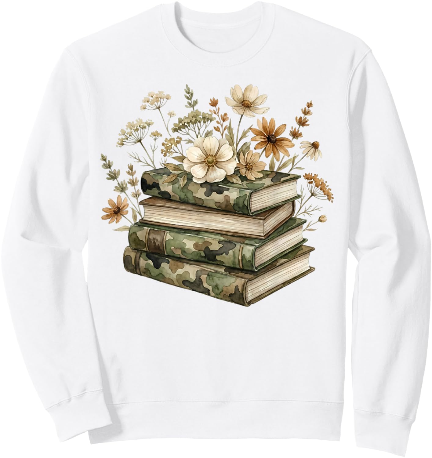 Floral Boho Flowers Books Camo Teacher Wildflowers Reading Sweatshirt - Sweatshirt | White