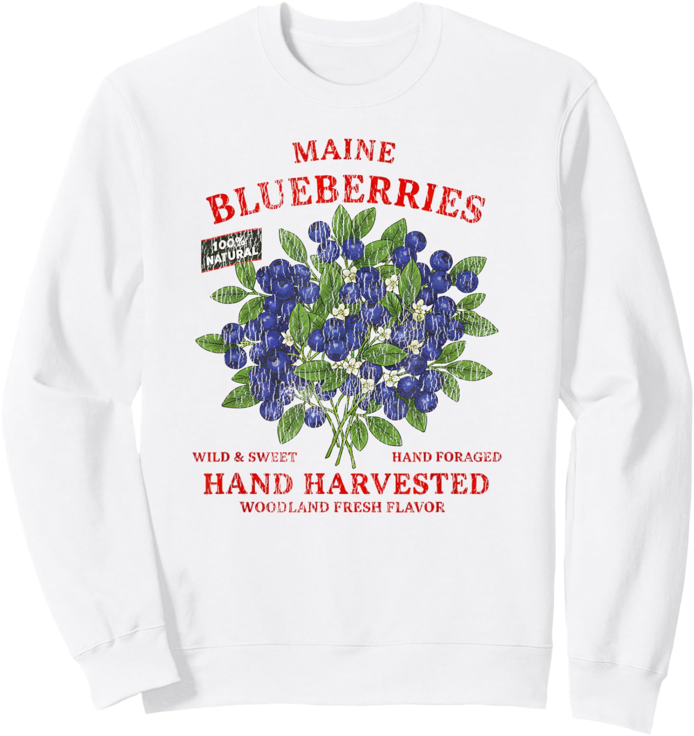 Maine Blueberries Retro Fruit Label State Fruit Distressed Sweatshirt - Sweatshirt | White