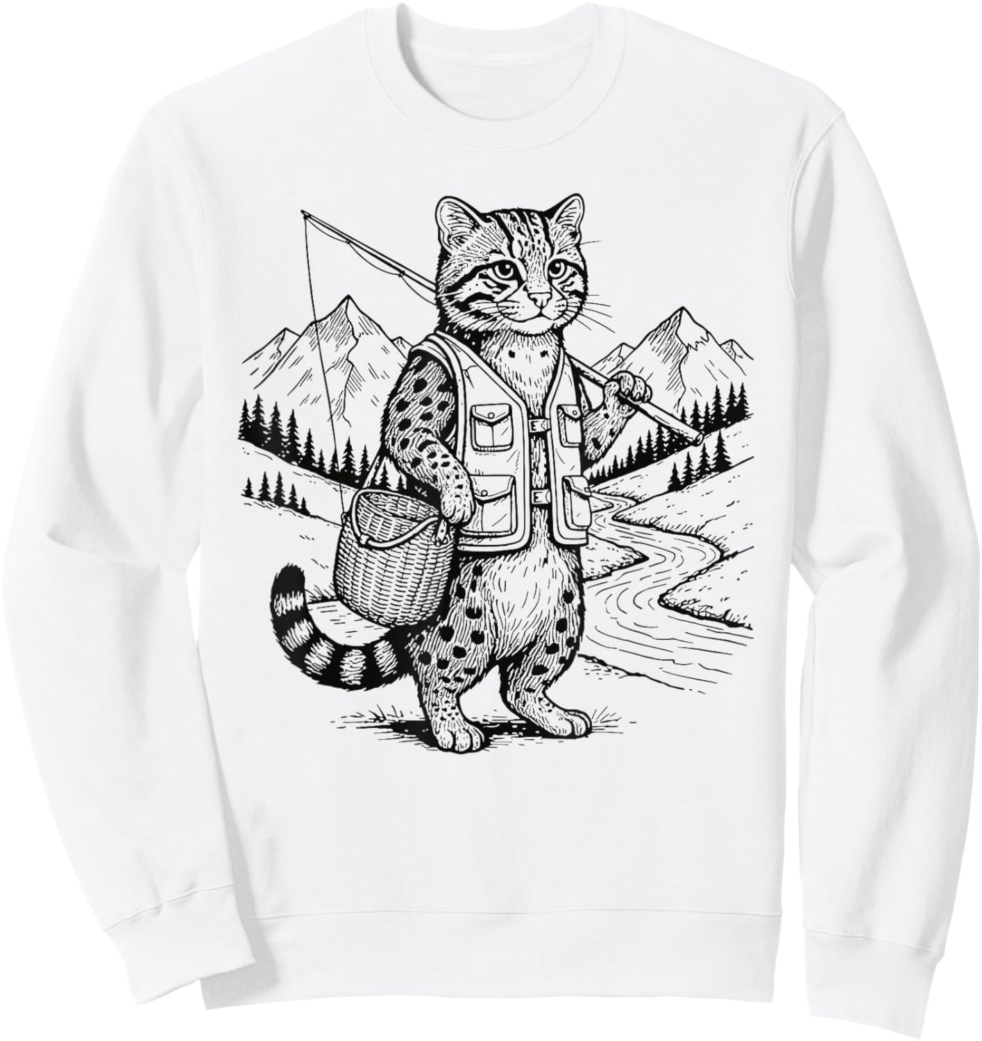 Fish Cat Fisherman Sweatshirt - Sweatshirt | White