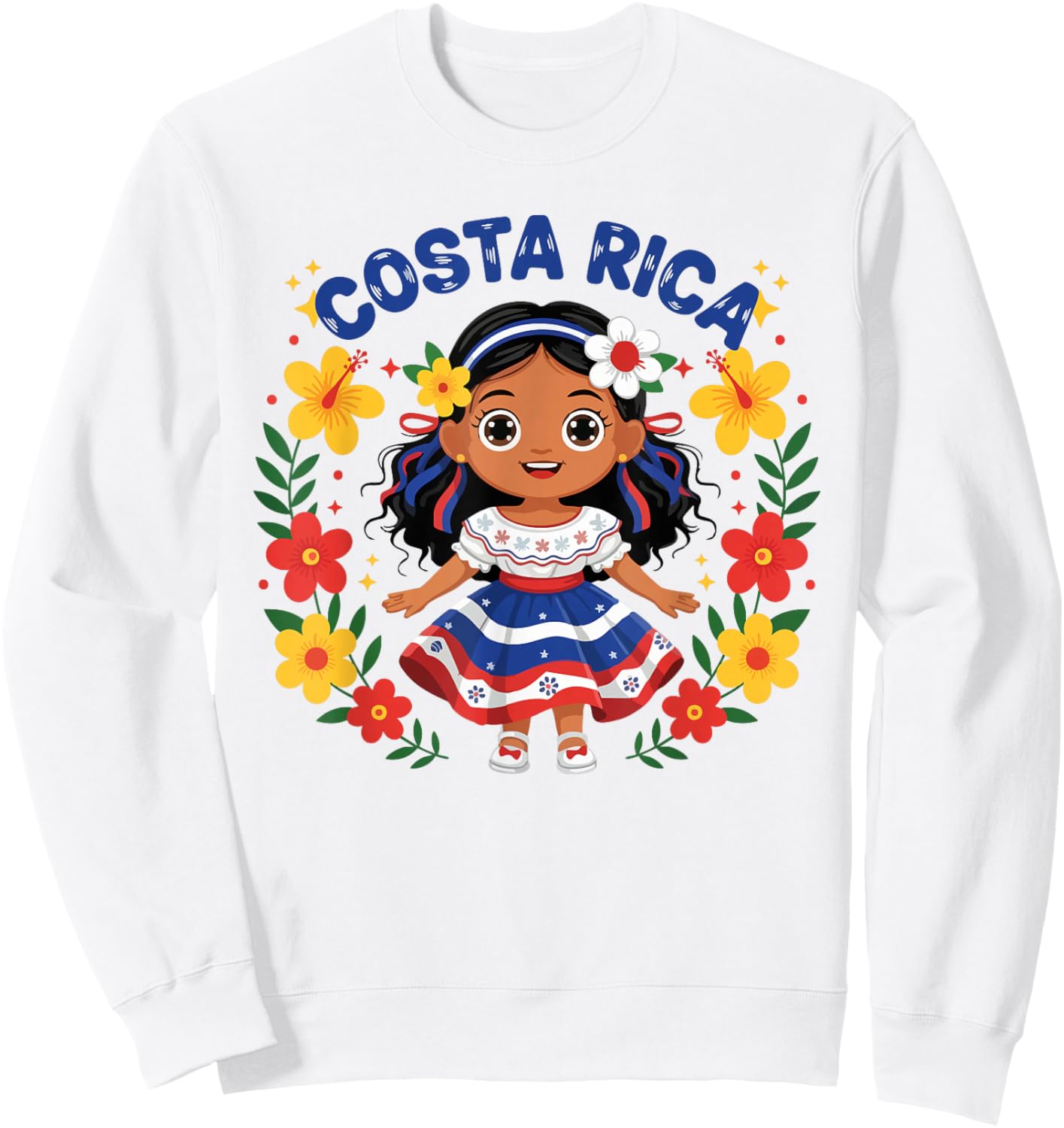 Costa Rica Costa Rican Girl Traditional Dress Flowers Sweatshirt - Sweatshirt | White