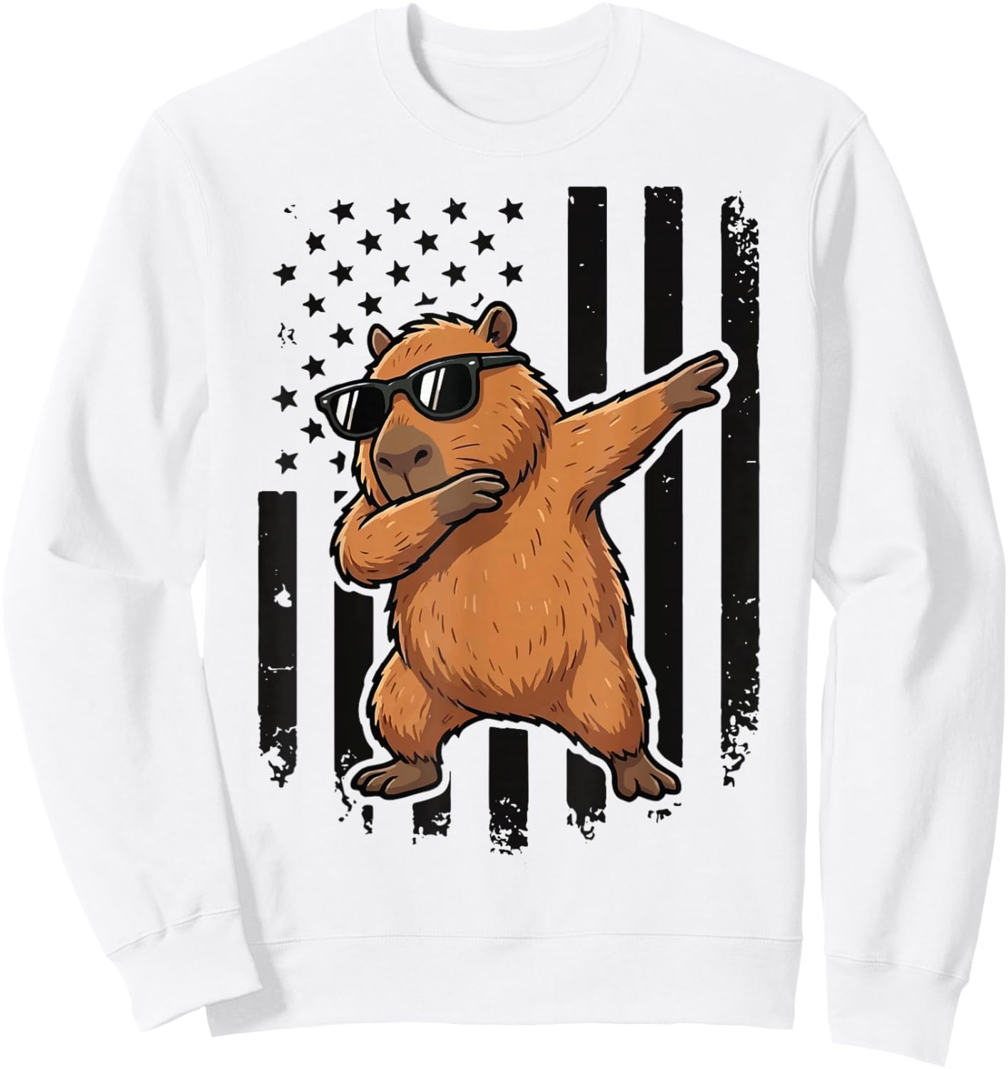 Capybara Dabbing USA Flag America Sweatshirt - Sweatshirt | White