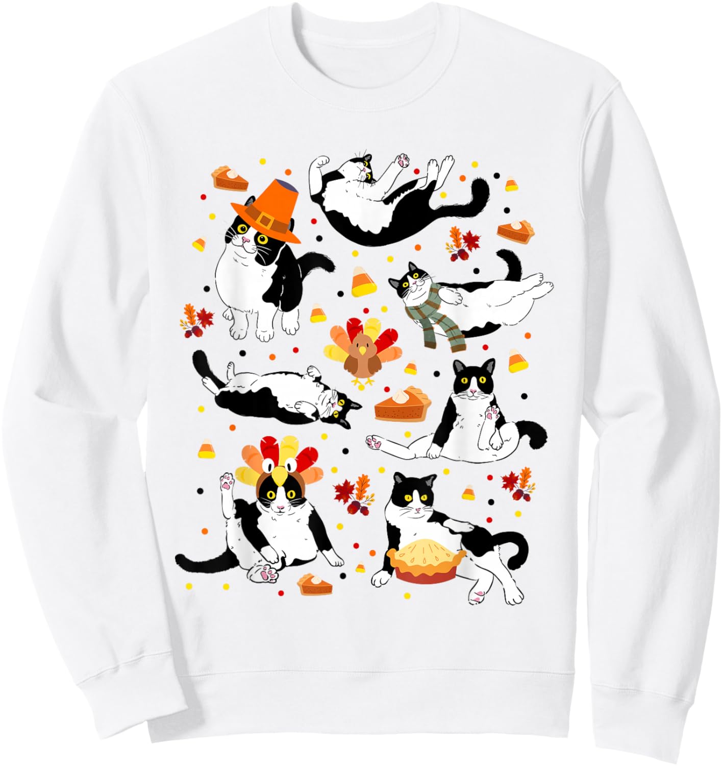 Funny Tuxedo Cat Fall Season Cute Cat Autumn Kids Men Women Sweatshirt - Sweatshirt | White