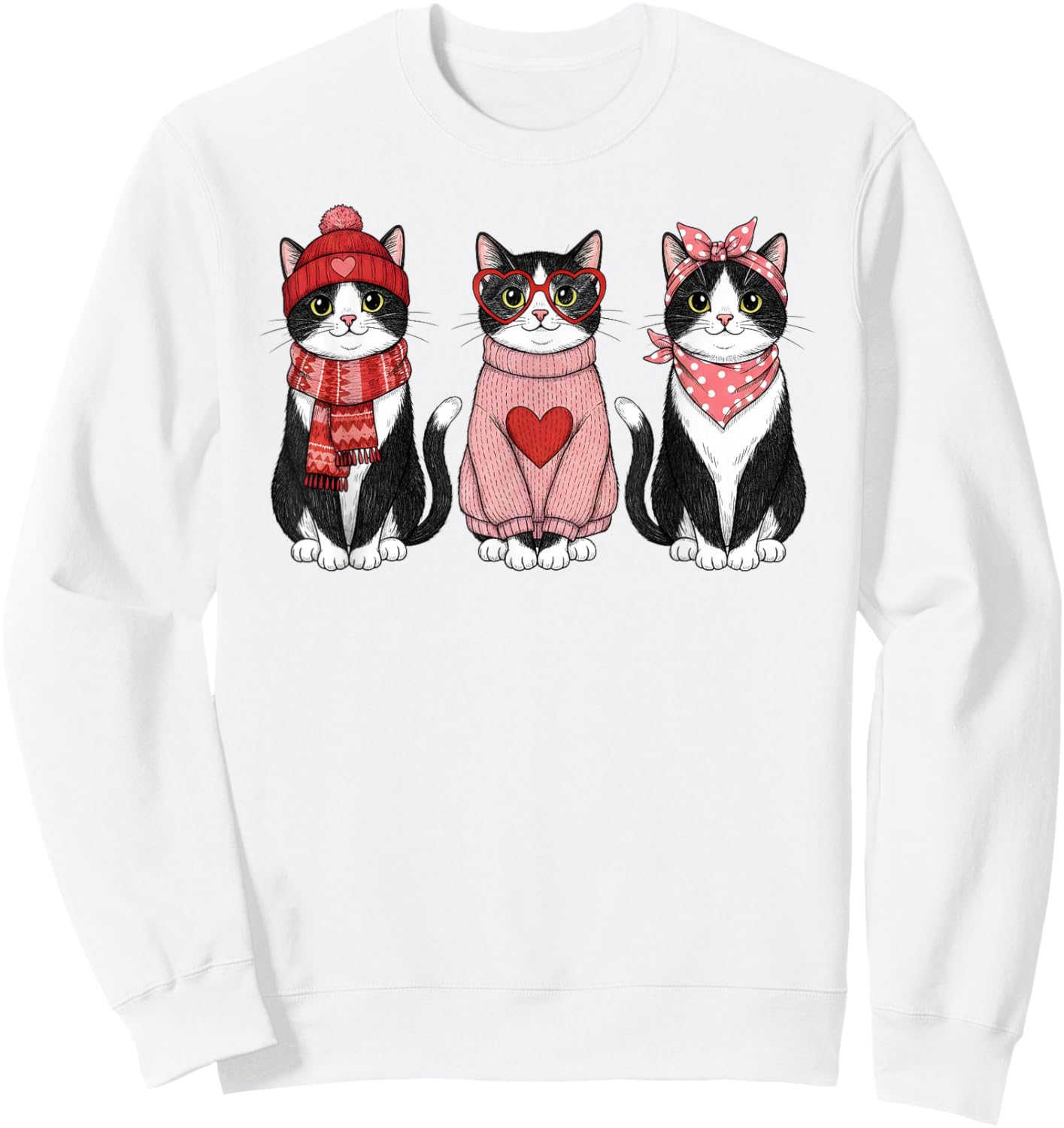 Retro Tuxedo Cat Cute Valentine Sweatshirt - Sweatshirt | White