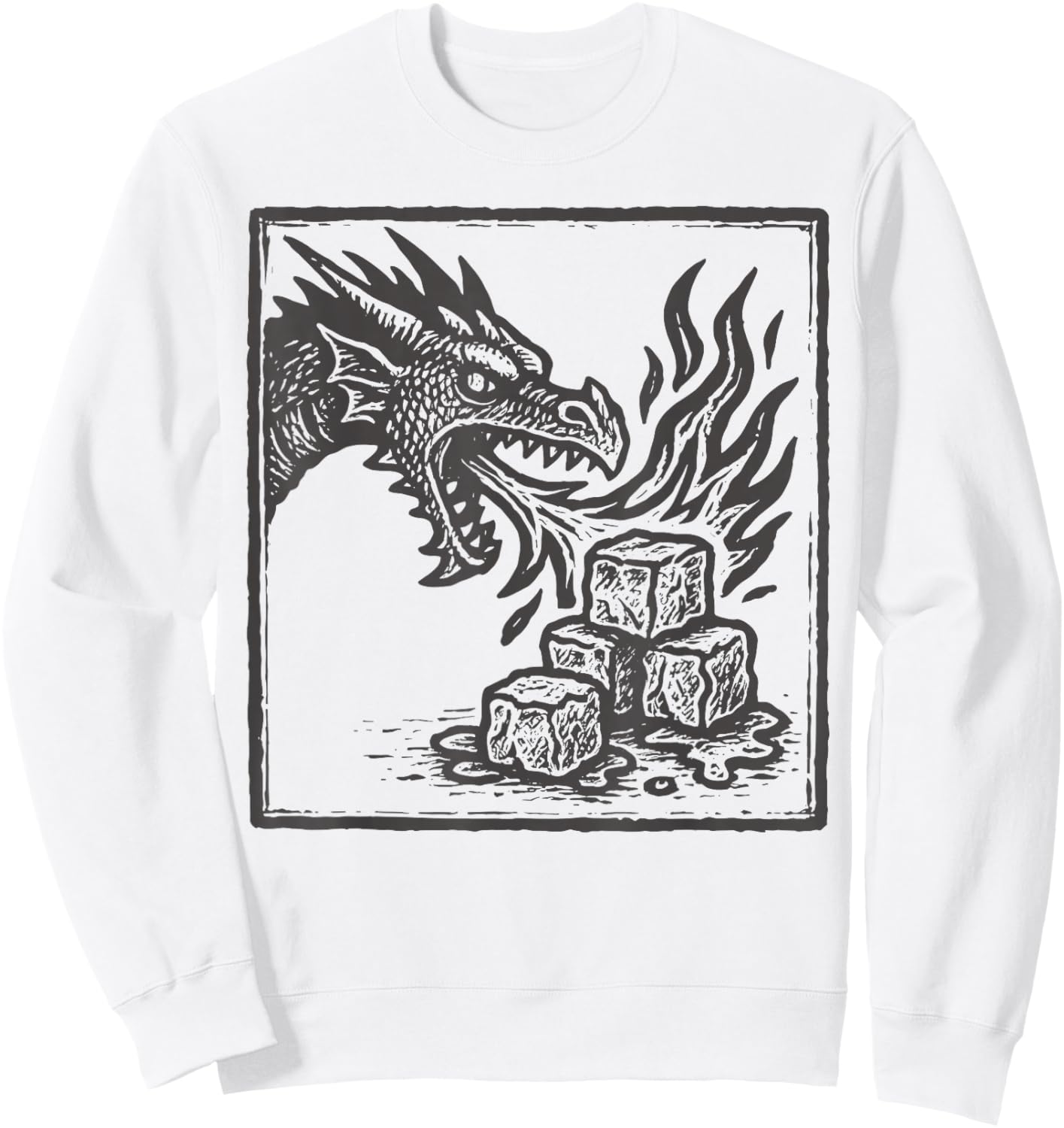 Dragon Breathing Fire on Ice Cubes Fantasy Sweatshirt - Sweatshirt | White