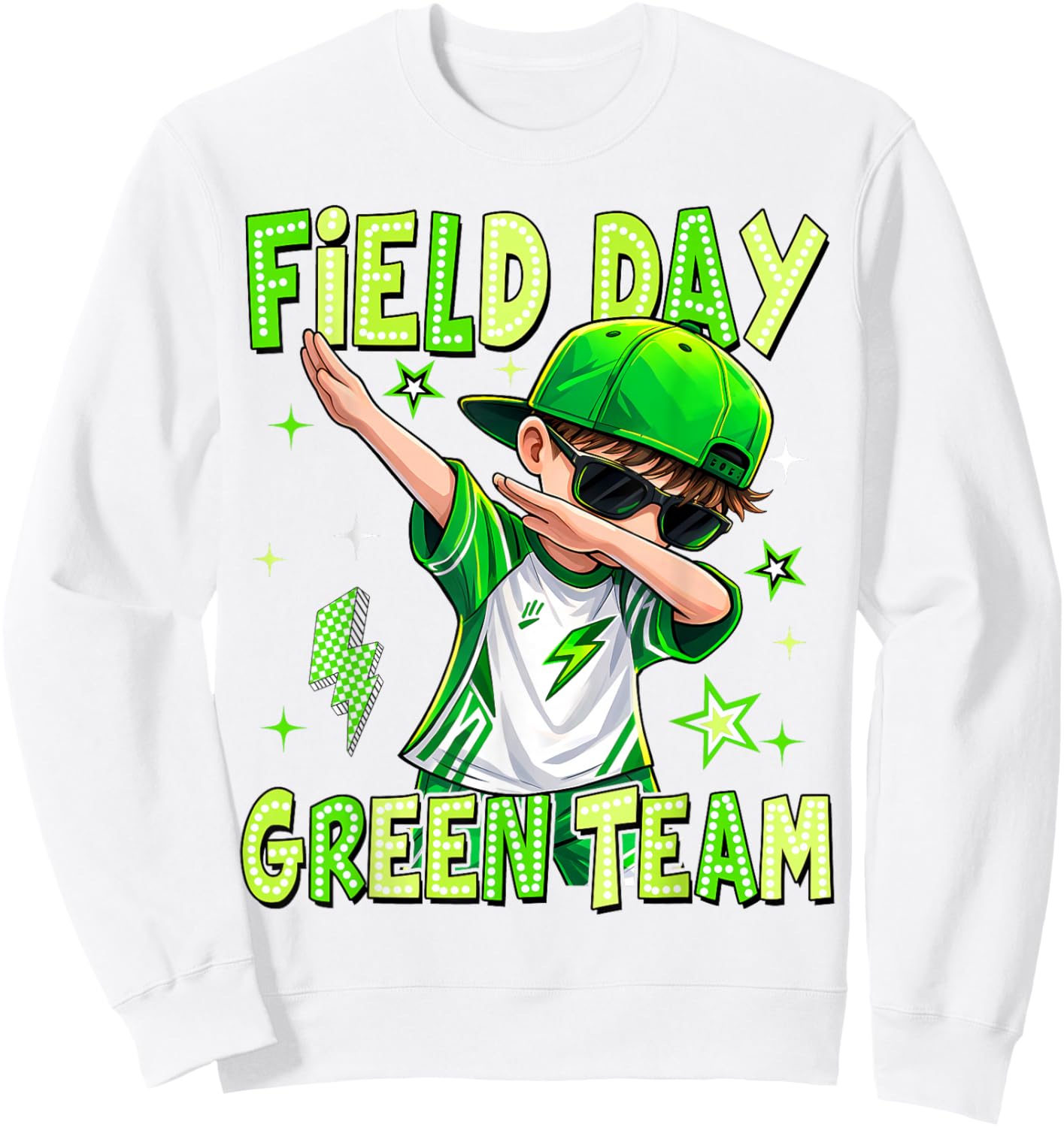 Field Day Green Team Dabbing Boys Kids Games Field Trip Fun Sweatshirt - Sweatshirt | White