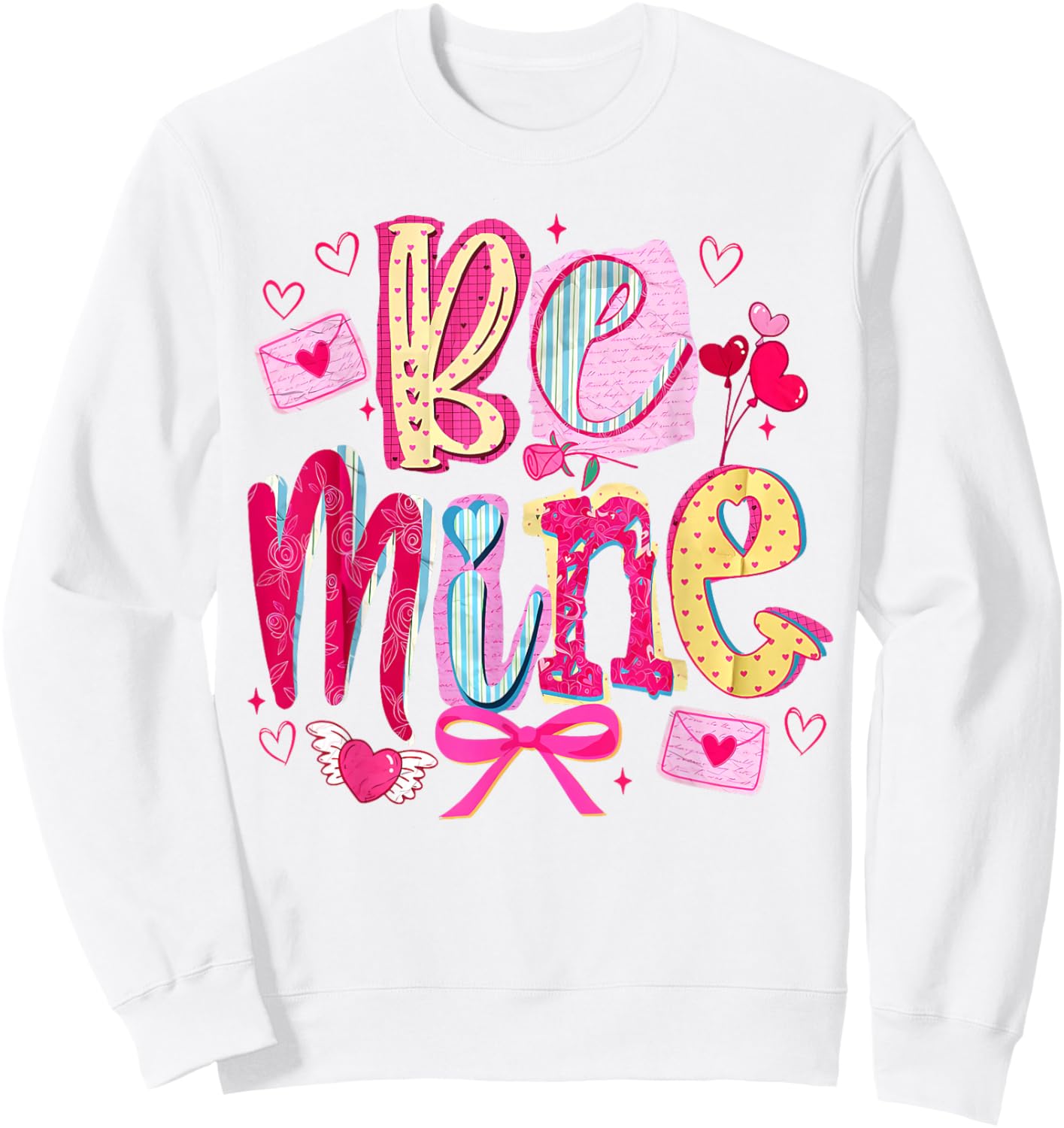 Pink Be Mine Vintage Coquette Bow Hearts Valentine Cupid Sweatshirt - Sweatshirt | White