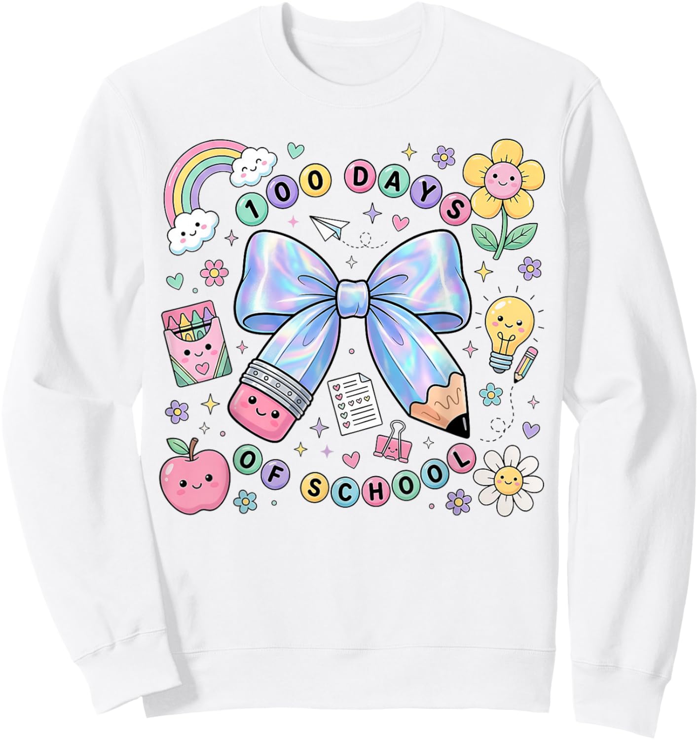 100 Days of School Coquette Pencil Bow Ribbon Floral Girl Sweatshirt - Sweatshirt | White