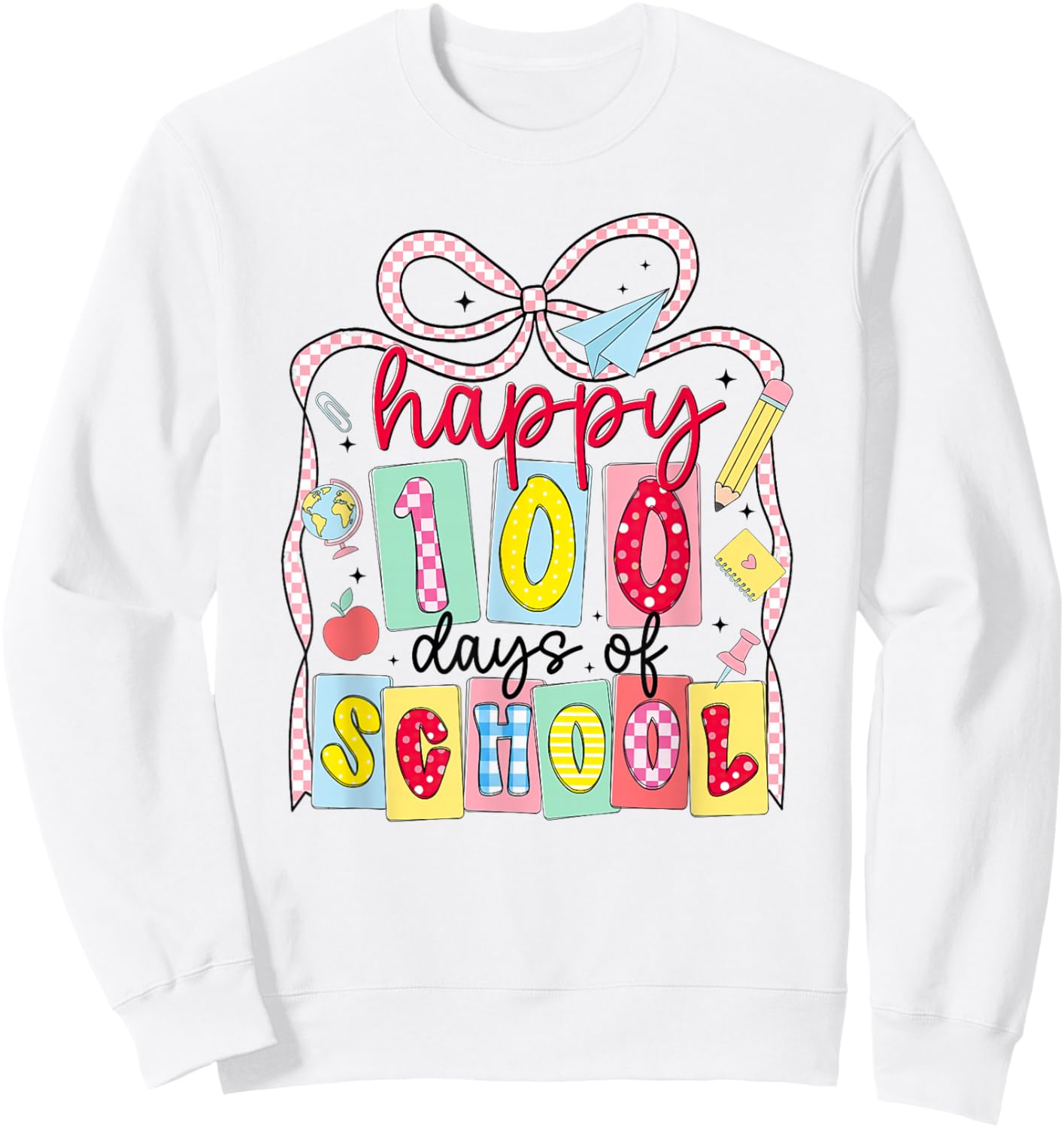 Happy 100 Days of School Coquette Bow Teacher Girl 100th Day Sweatshirt - Sweatshirt | White
