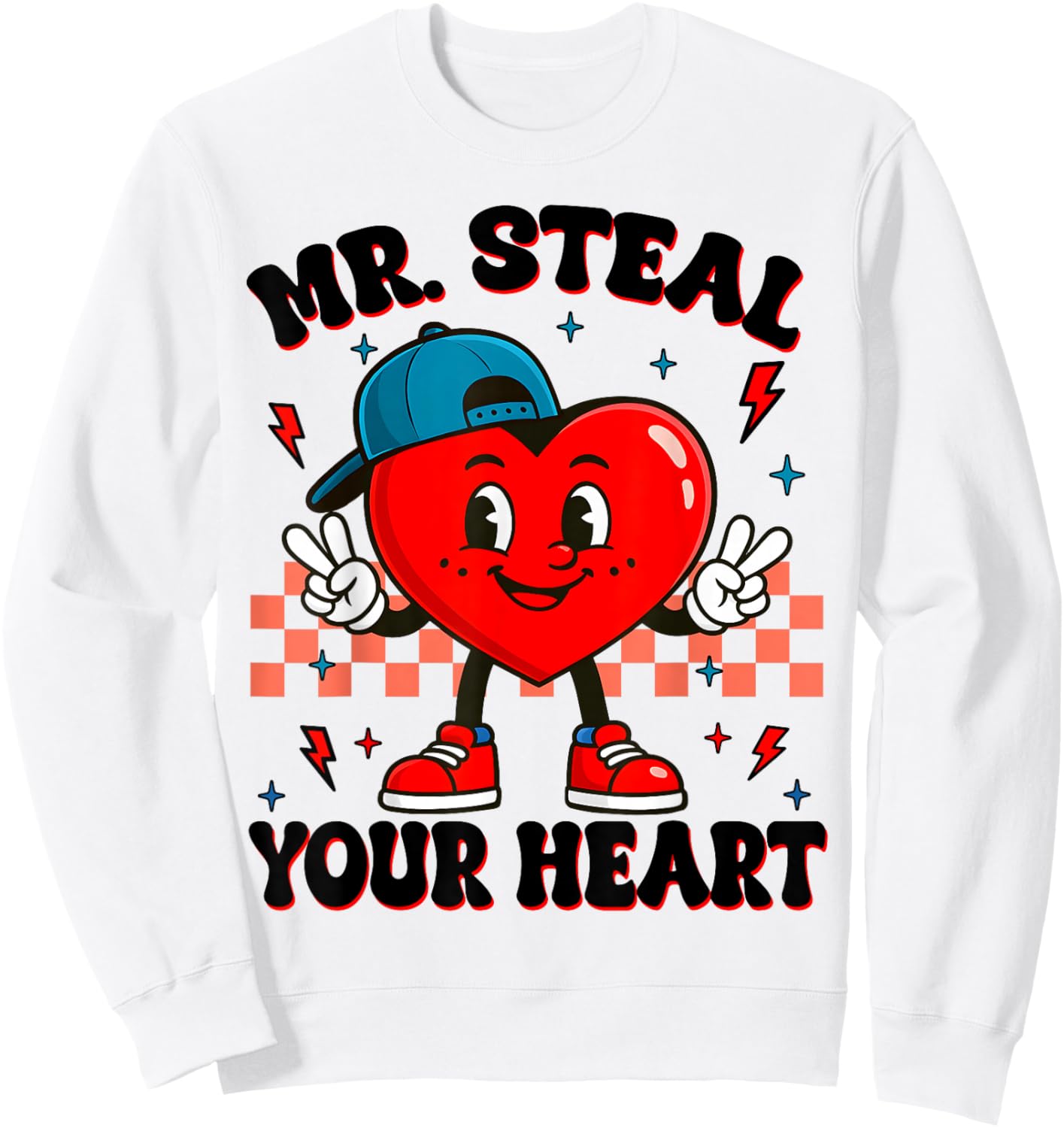 Valentine Vibe Hearts Peace Sign Funny Toddler Boy Kid Sweatshirt - Sweatshirt | White