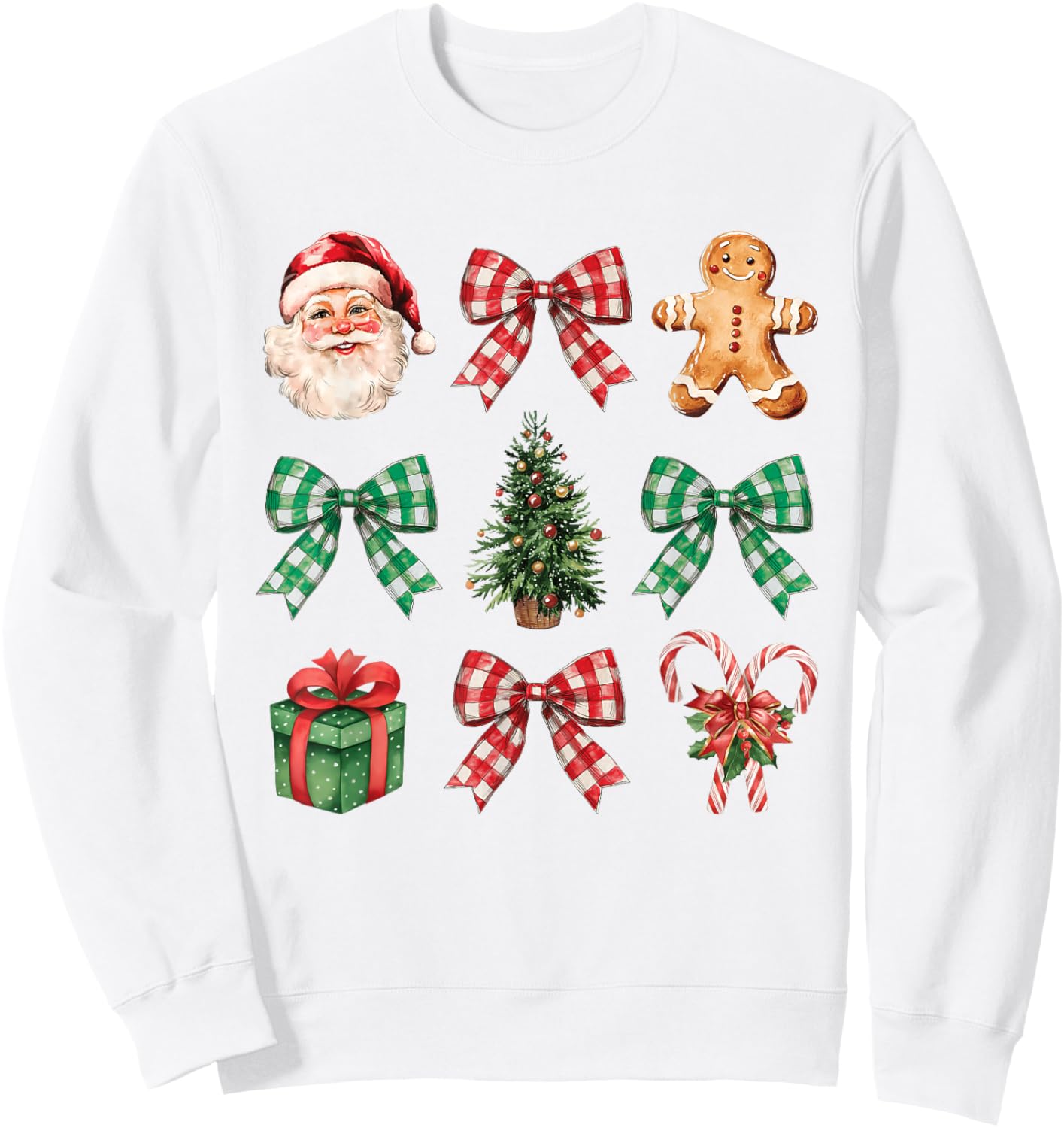 Coquette Bow Christmas Tree Santa Gingerbread Candy Cane Sweatshirt - Sweatshirt | White