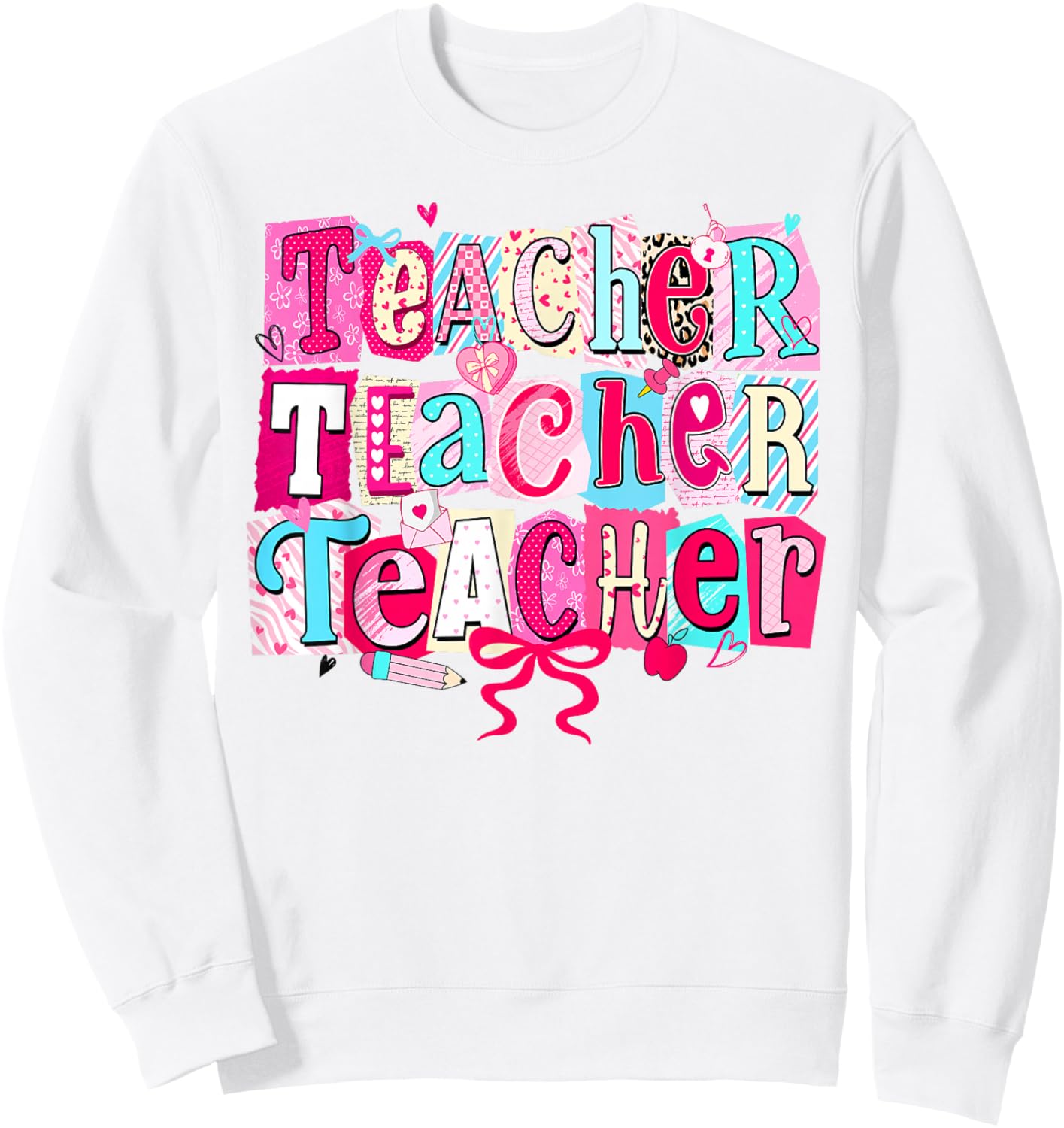 Retro Teacher Valentine Coquette Bow Teacher Valentines Day Sweatshirt - Sweatshirt | White